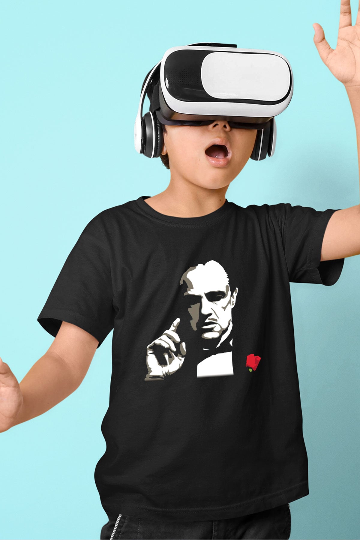 Marlon Brando Baskılı Siyah Unisex Çocuk Tişört