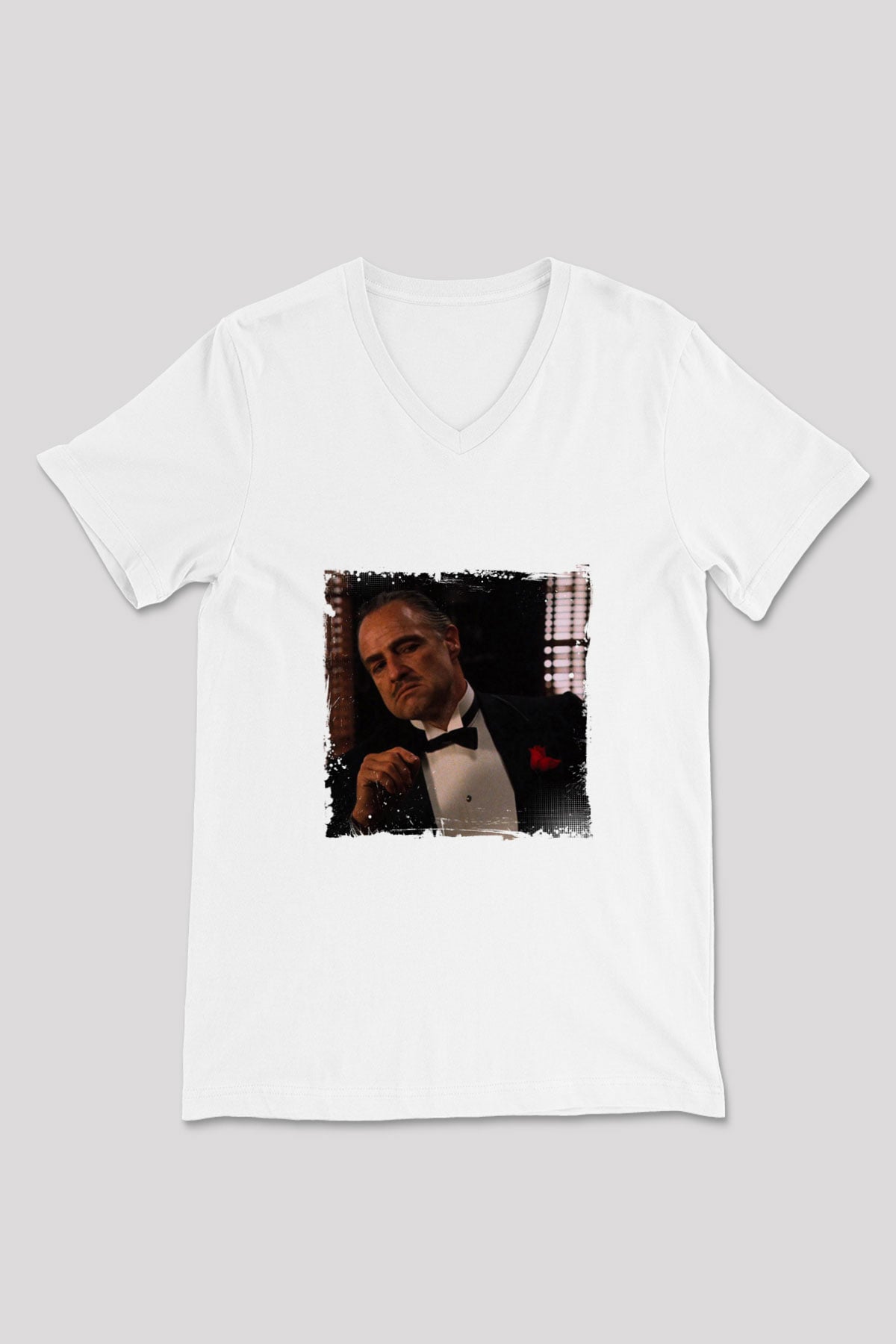 Marlon Brando Baskılı V Yaka Unisex Beyaz Tişört