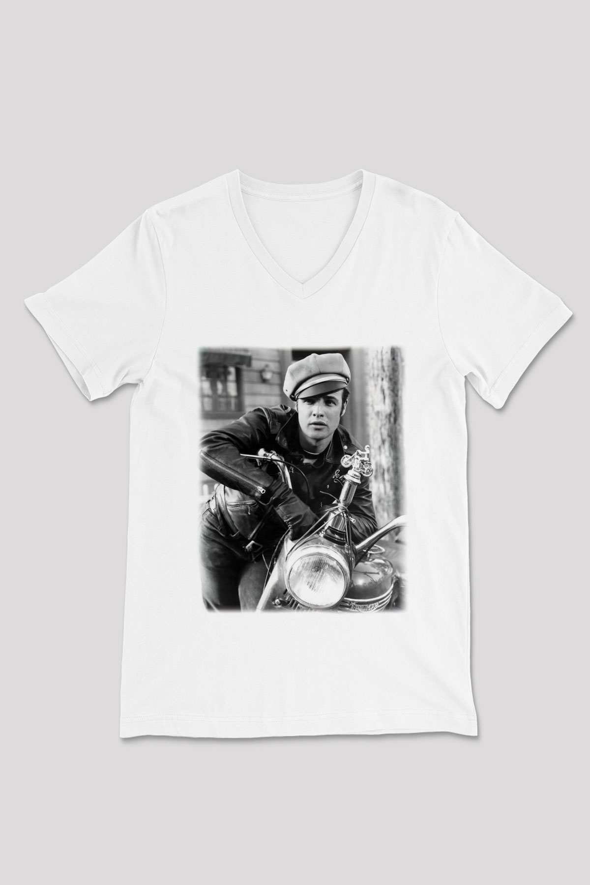 Marlon Brando Beyaz Unisex V Yaka Tişört T-Shirt