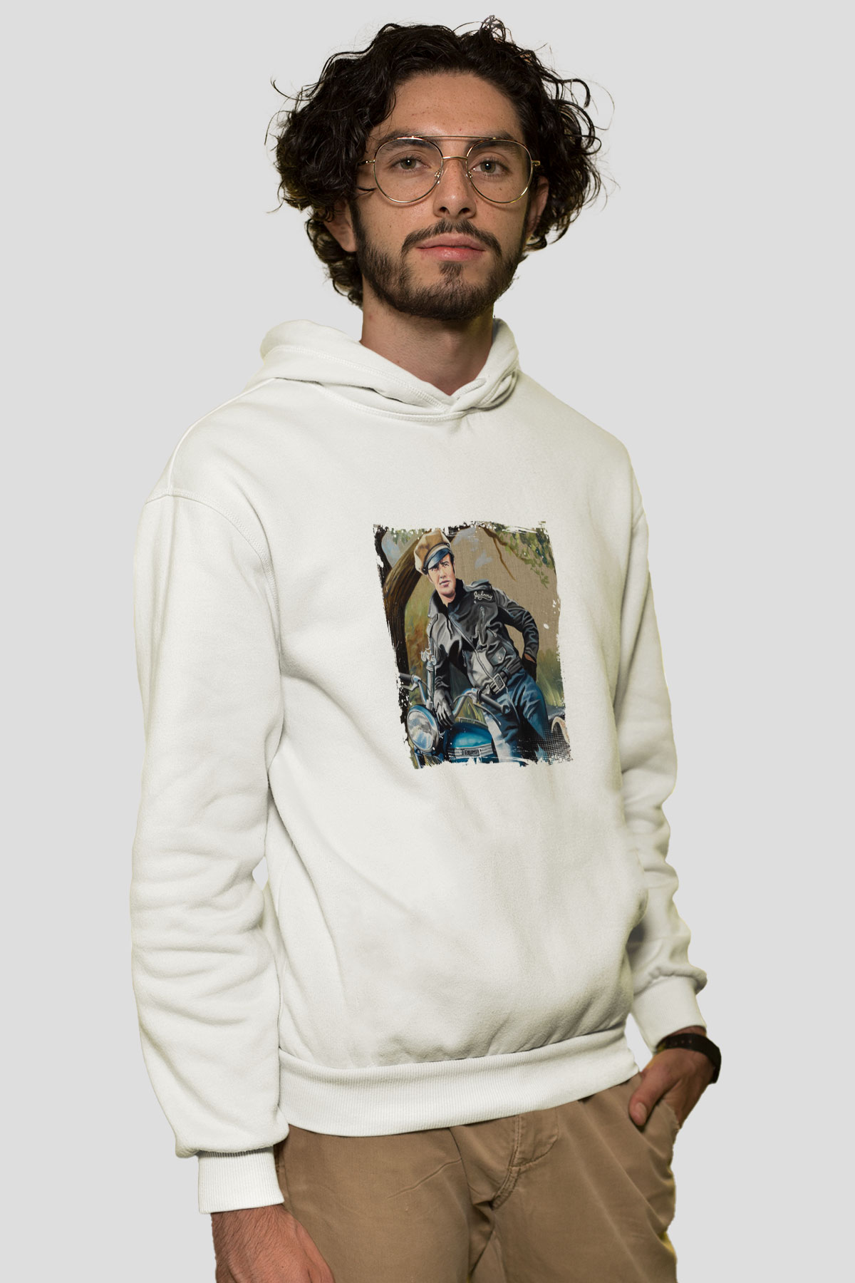 Marlon Brando Unisex Baskılı Beyaz Kapüşonlu Sweatshirt