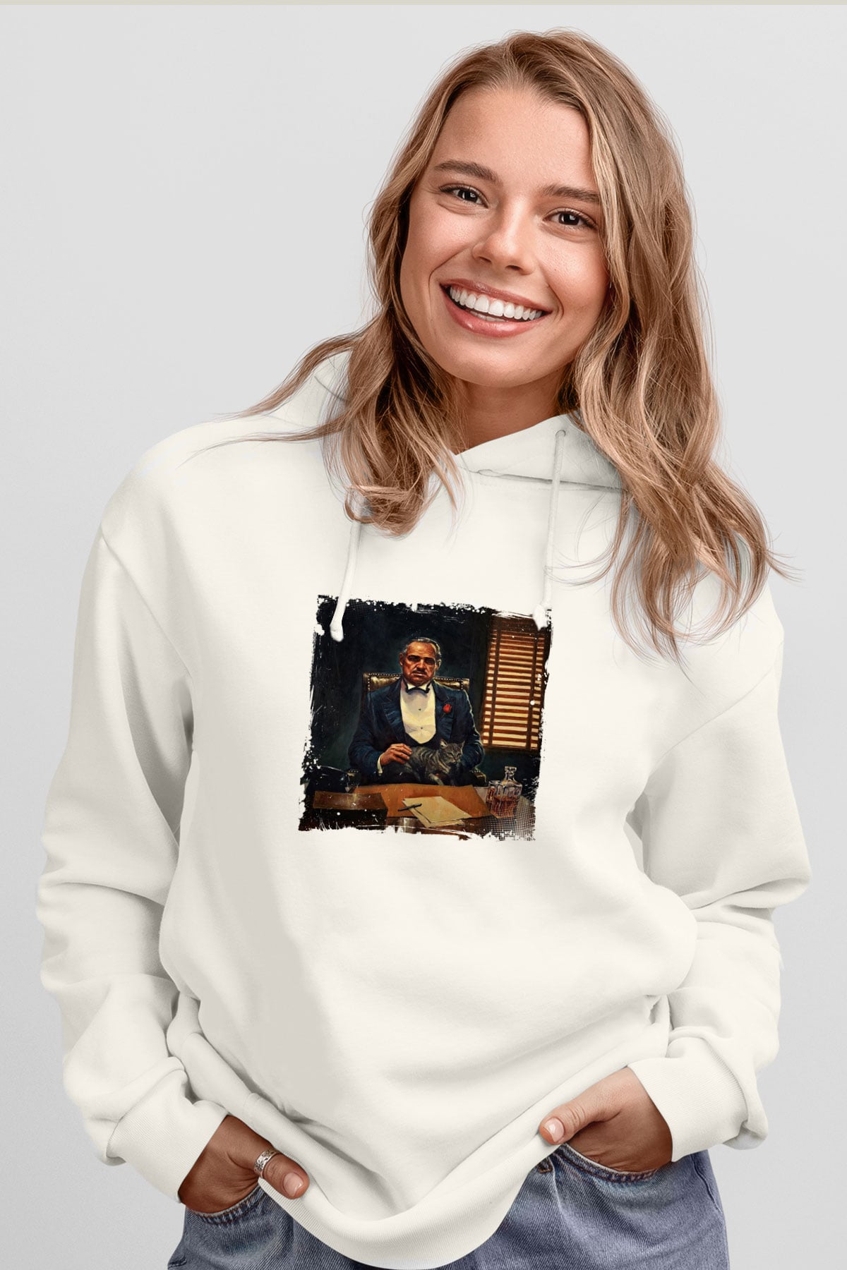 Marlon Brando Unisex Baskılı Beyaz Kapüşonlu Sweatshirt