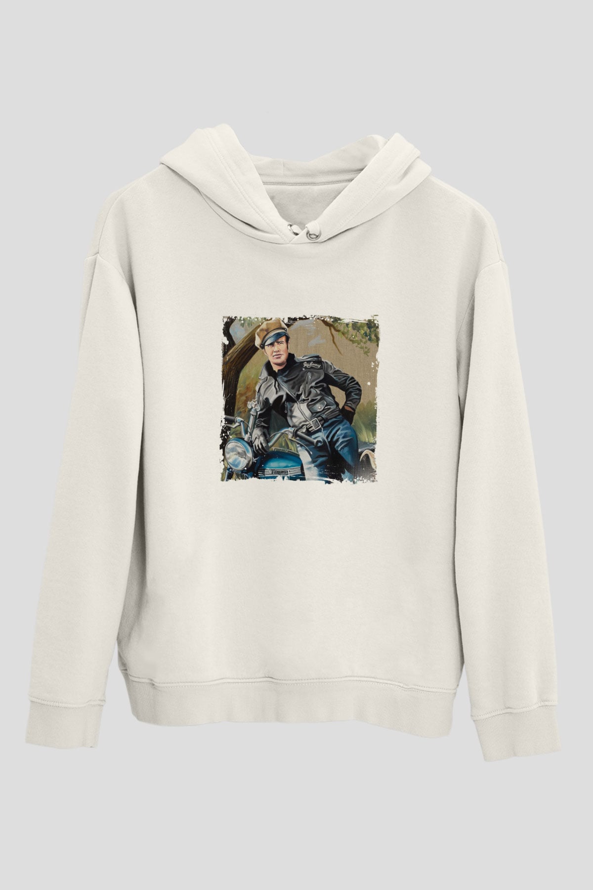 Marlon Brando Unisex Baskılı Beyaz Kapüşonlu Sweatshirt