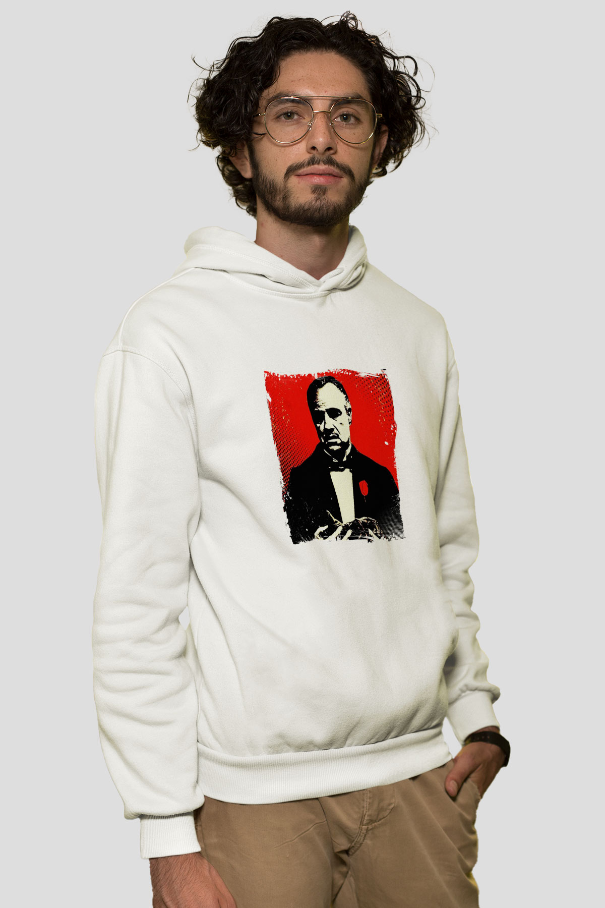 Marlon Brando Unisex Baskılı Beyaz Kapüşonlu Sweatshirt