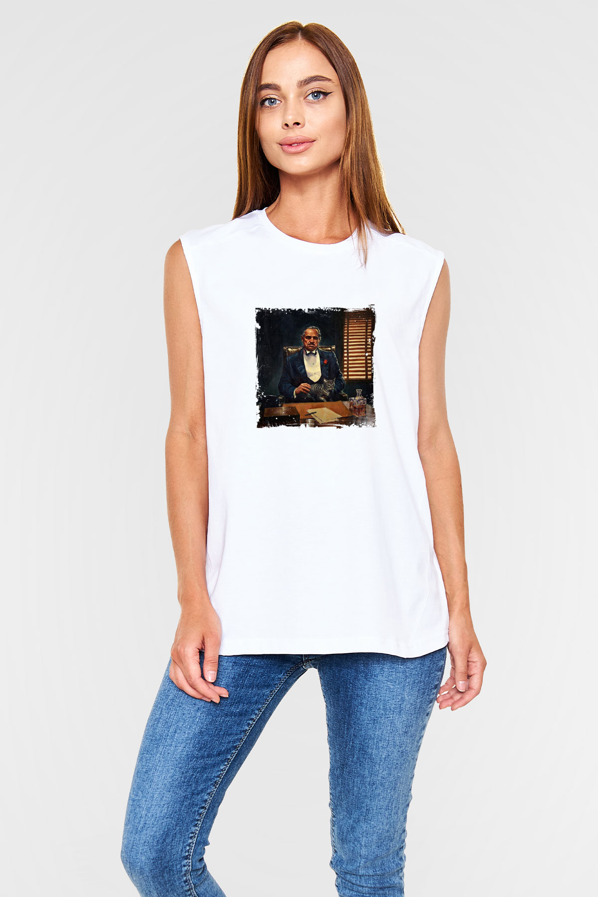 Marlon Brando Unisex Baskılı Beyaz Kolsuz Tişört