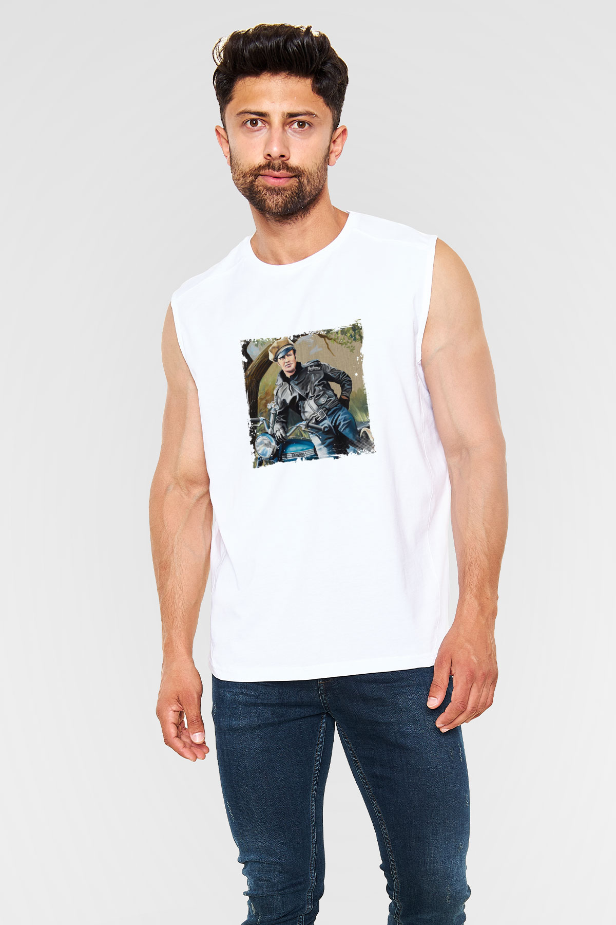 Marlon Brando Unisex Baskılı Beyaz Kolsuz Tişört