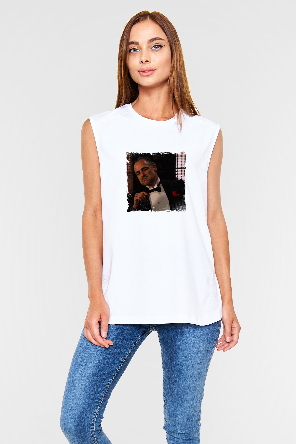 Marlon Brando Unisex Baskılı Beyaz Kolsuz Tişört