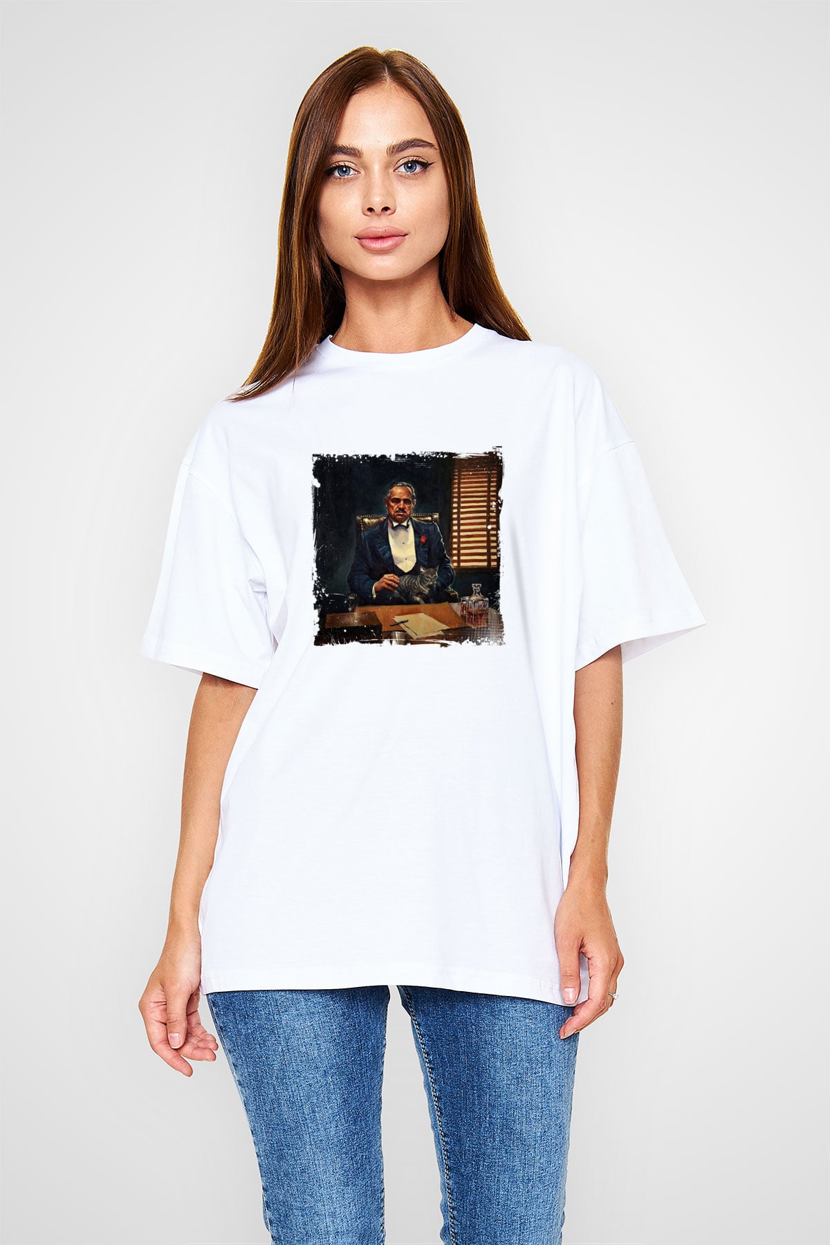 Marlon Brando Oversize Baskılı Beyaz Tişört