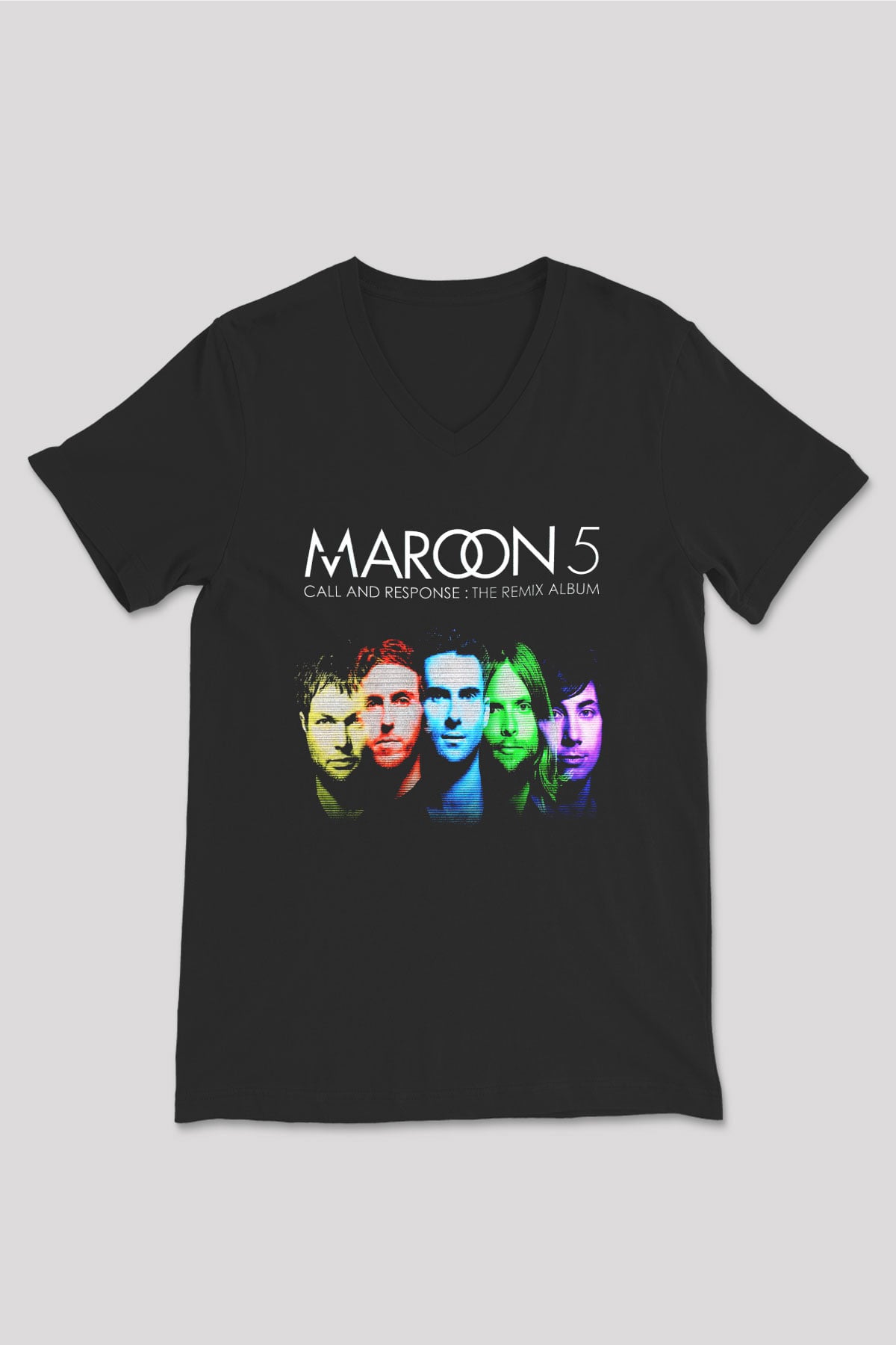 Maroon 5 Siyah Unisex V Yaka Tişört T-Shirt