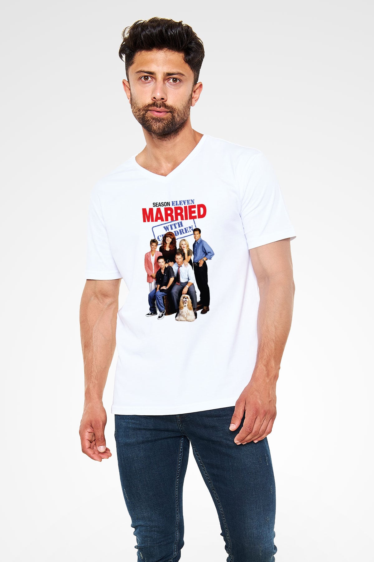 Married with Children Beyaz Unisex V Yaka Tişört