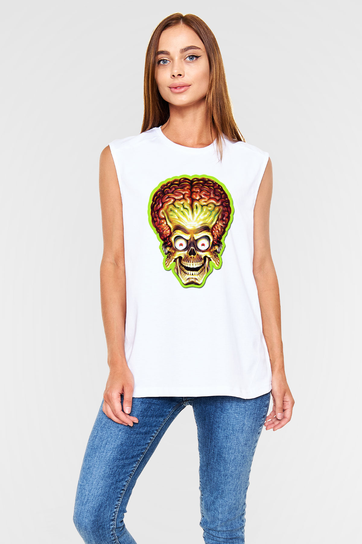 Mars Attacks Beyaz Unisex Kolsuz Tişört