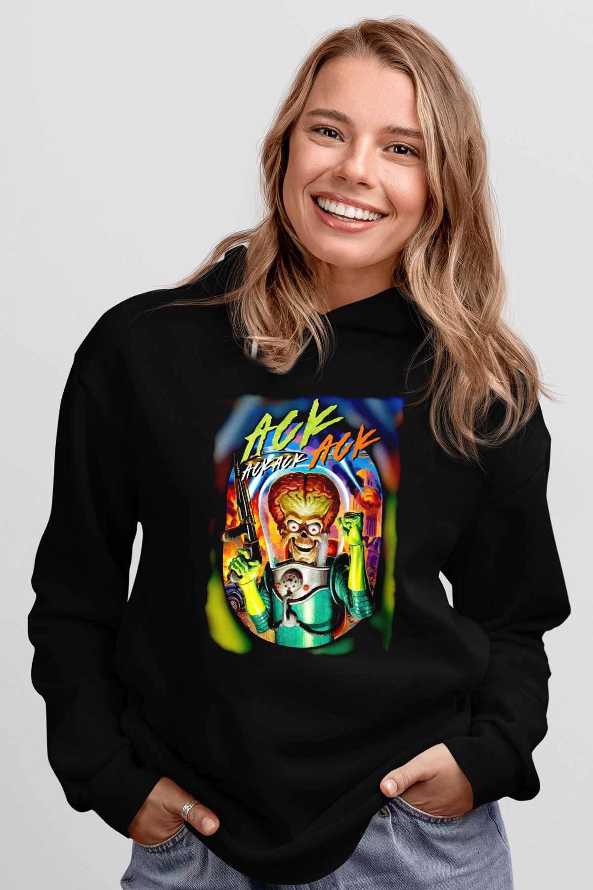 Mars Attacks Siyah Unisex Hoodie