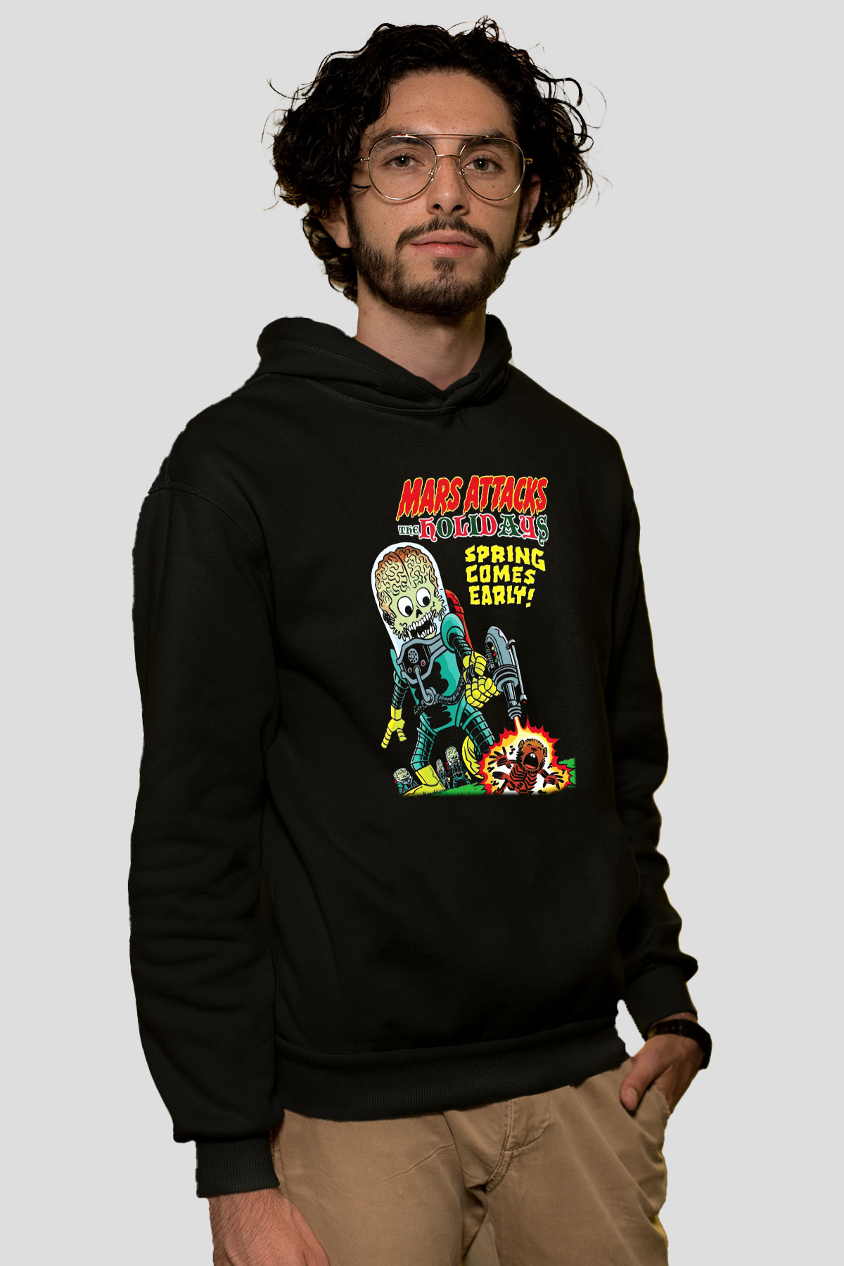 Mars Attacks Siyah Unisex Kapüşonlu Sweatshirt