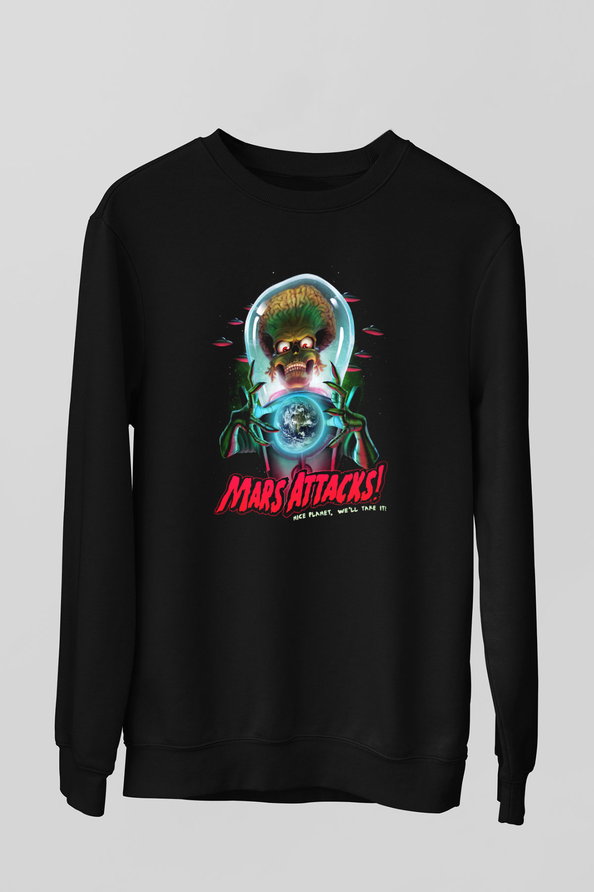 Mars Attacks Siyah Unisex Sweatshirt
