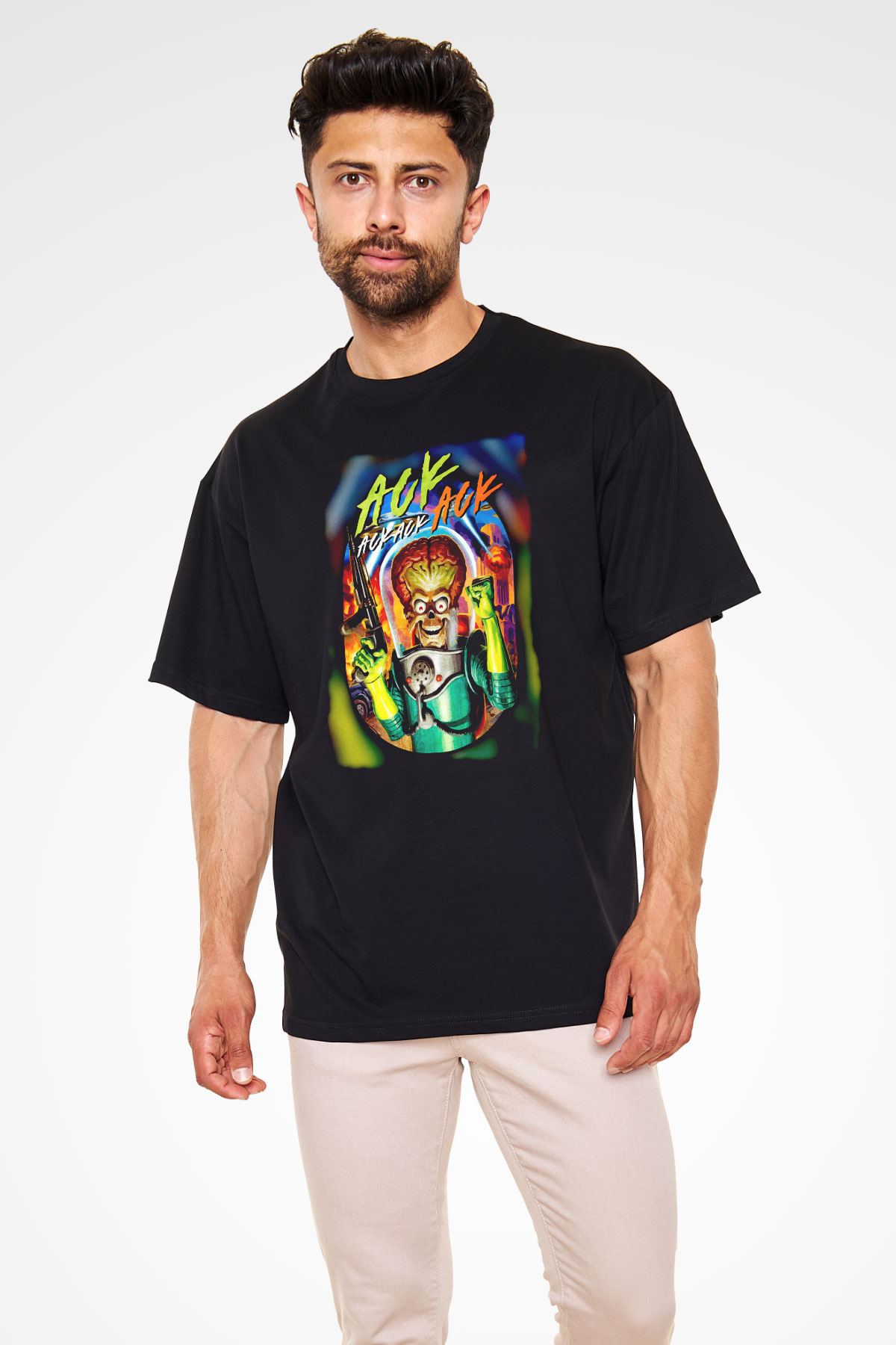 Mars Attacks Siyah Oversize Tişört