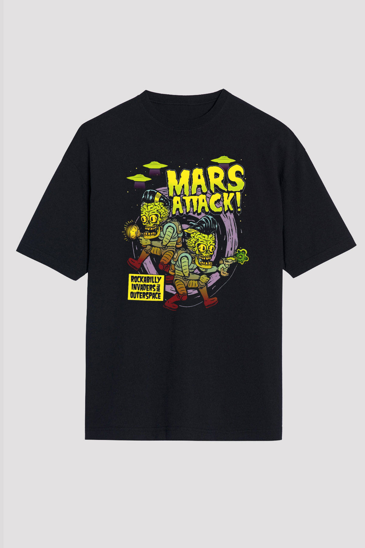 Mars Attacks Siyah Oversize Tişört