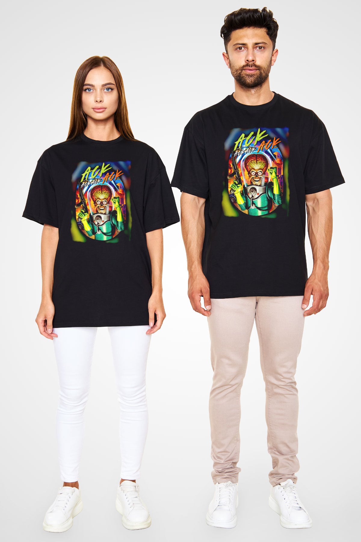 Mars Attacks Siyah Oversize Tişört