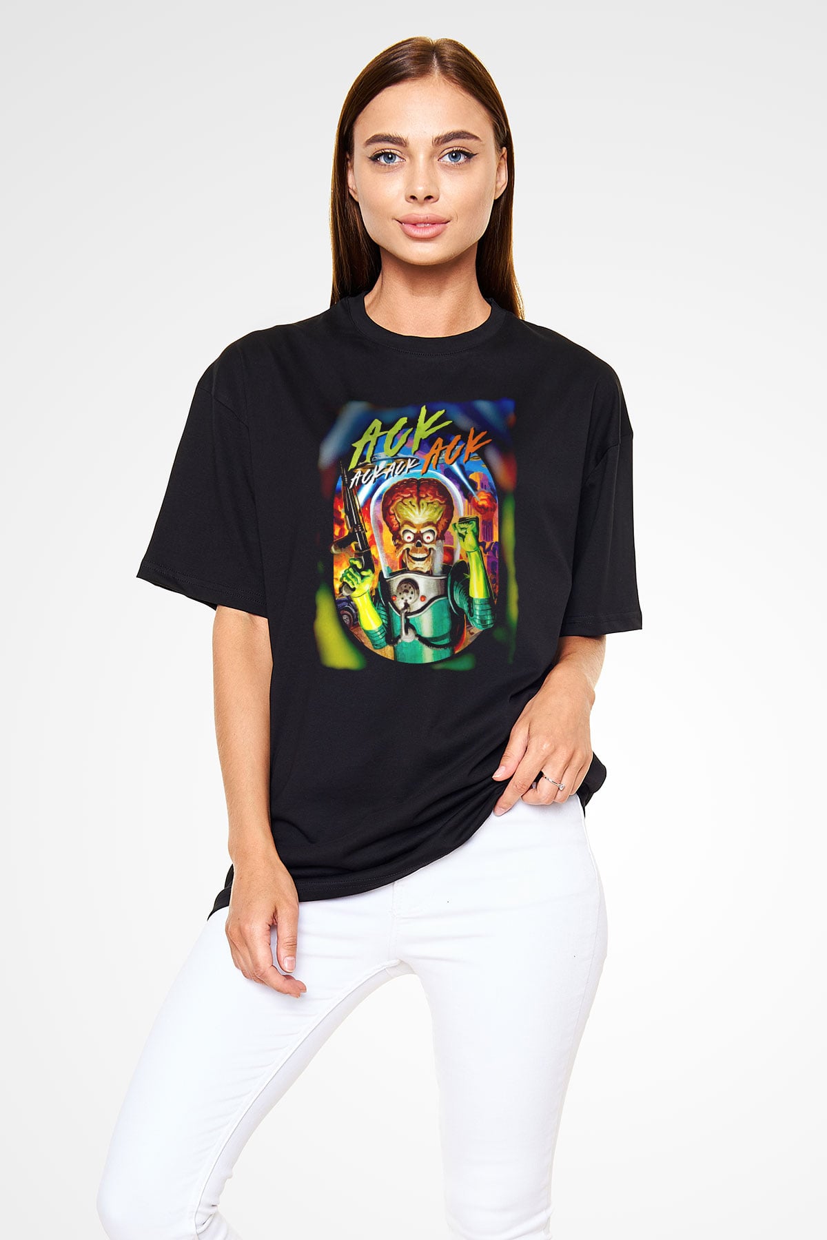 Mars Attacks Siyah Oversize Tişört