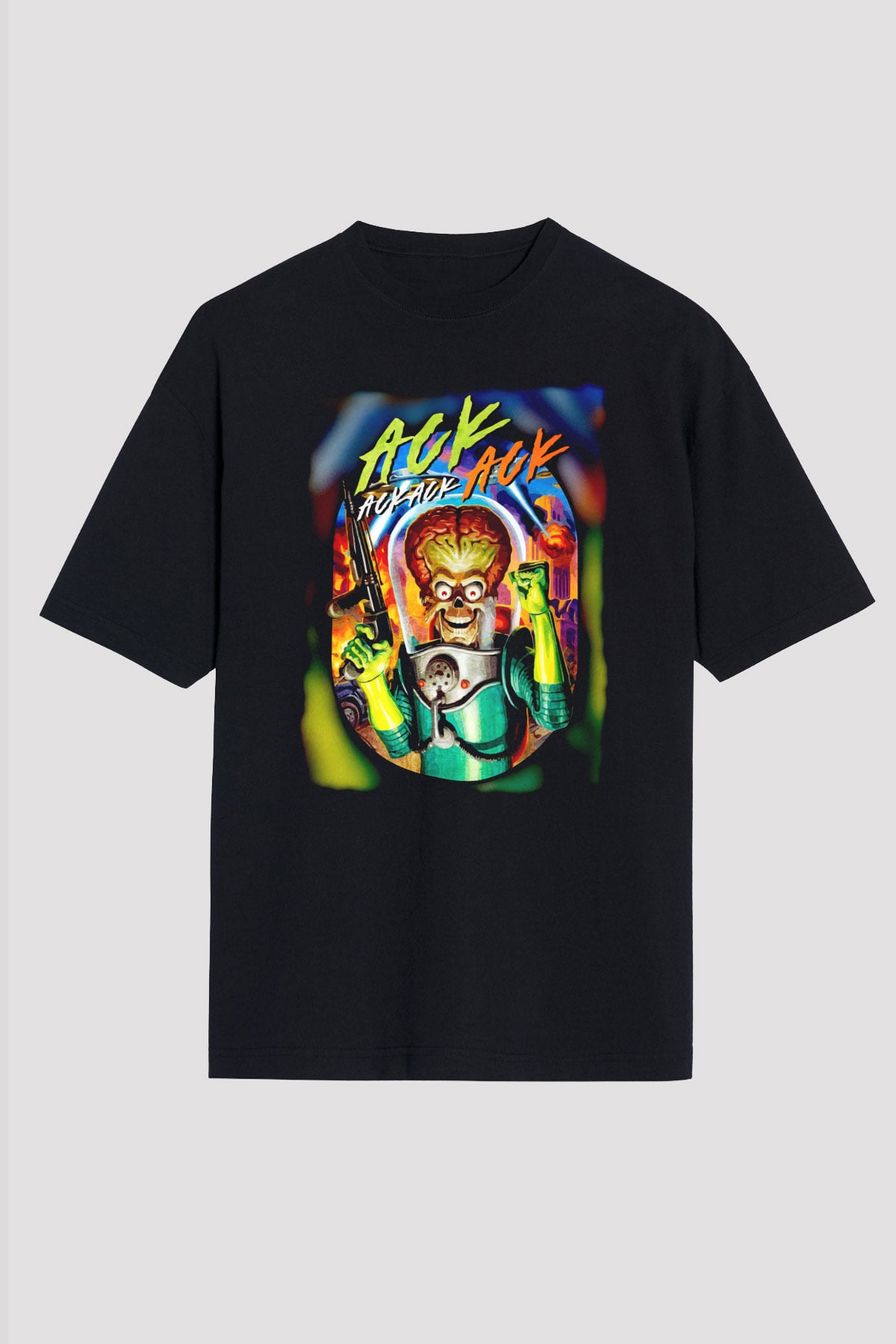 Mars Attacks Siyah Oversize Tişört