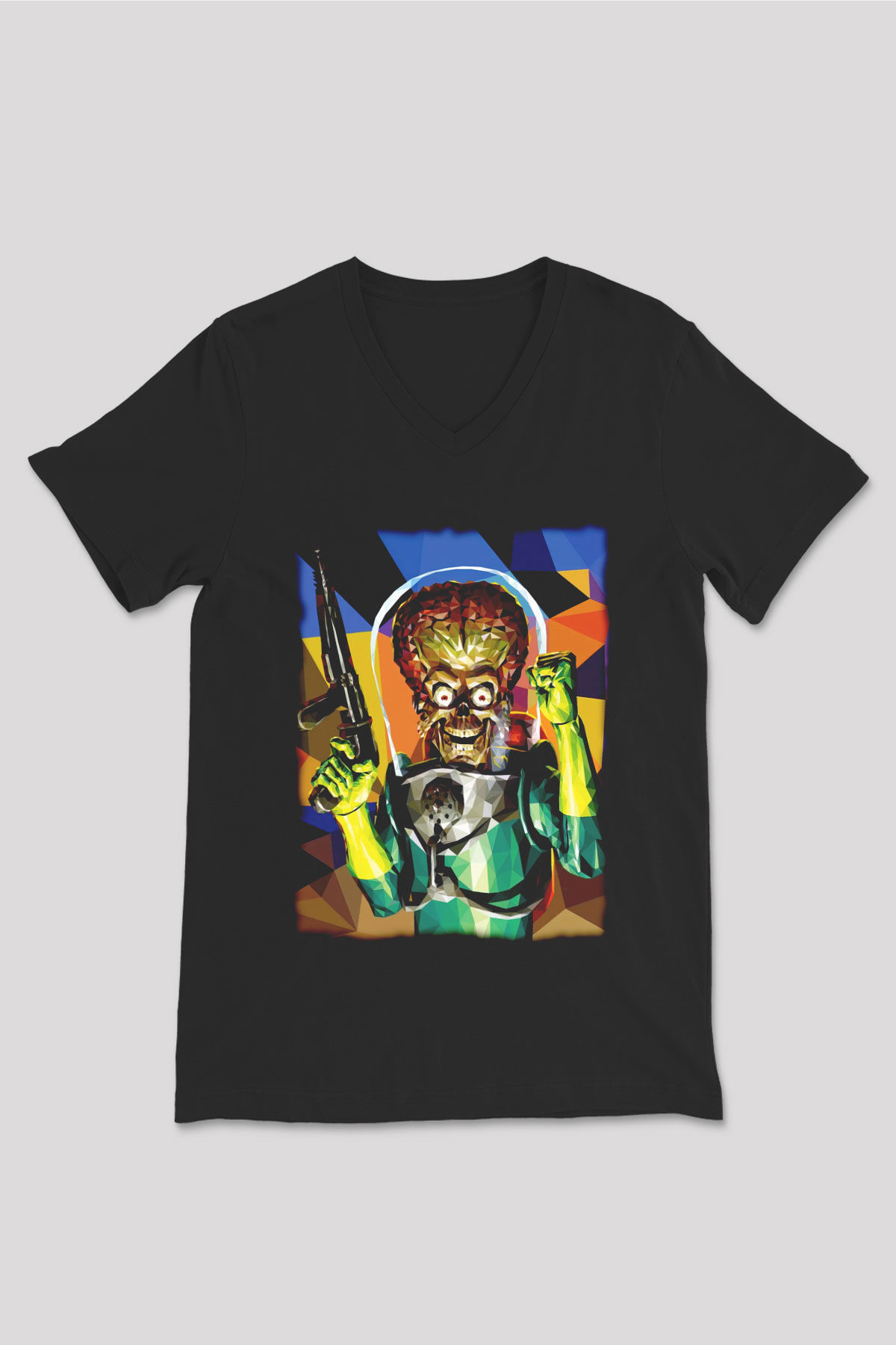 Mars Attacks Siyah Unisex  V Yaka Tişört