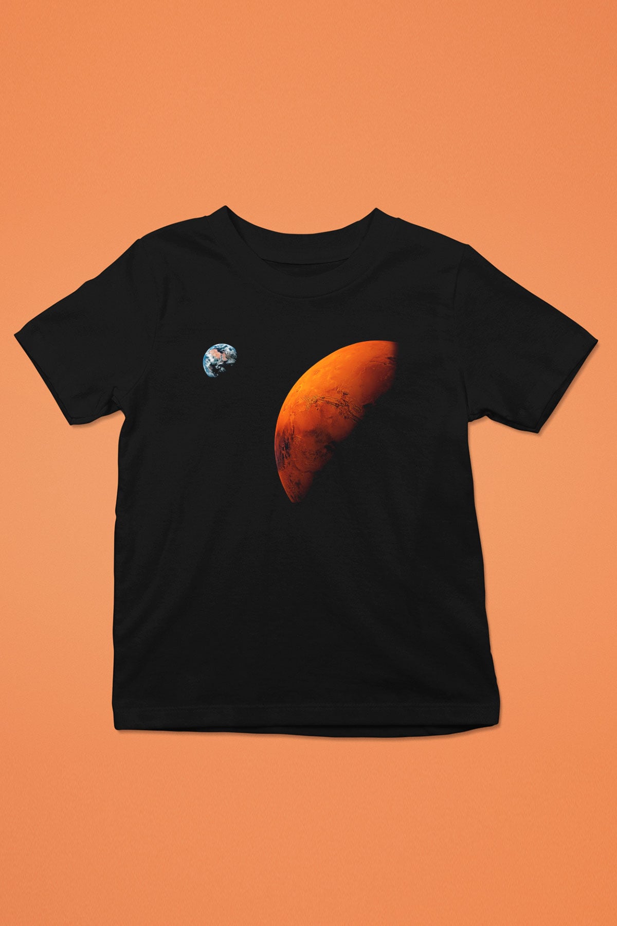 Mars Baskılı Siyah Unisex Çocuk Tişört