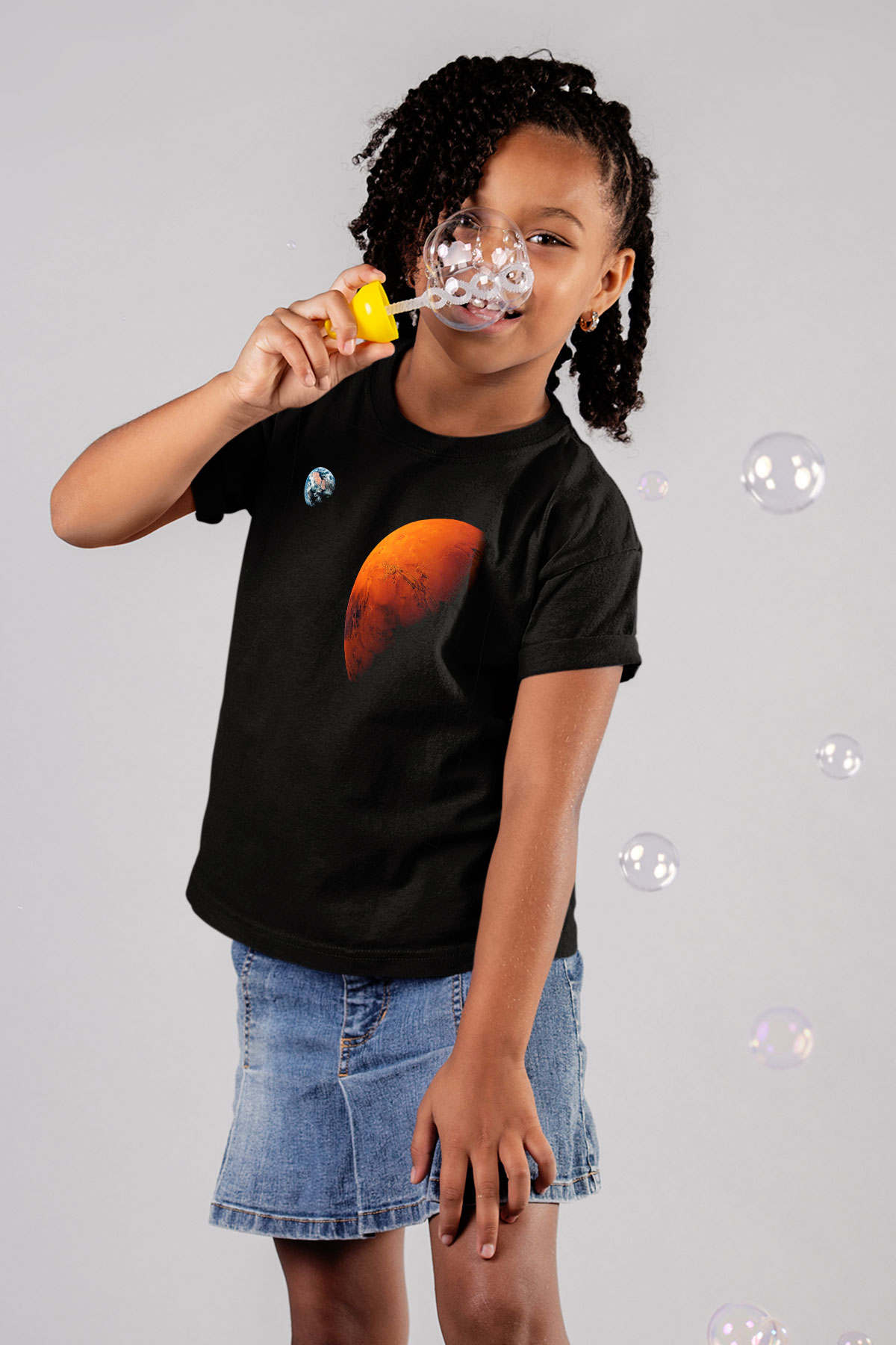 Mars Baskılı Siyah Unisex Çocuk Tişört