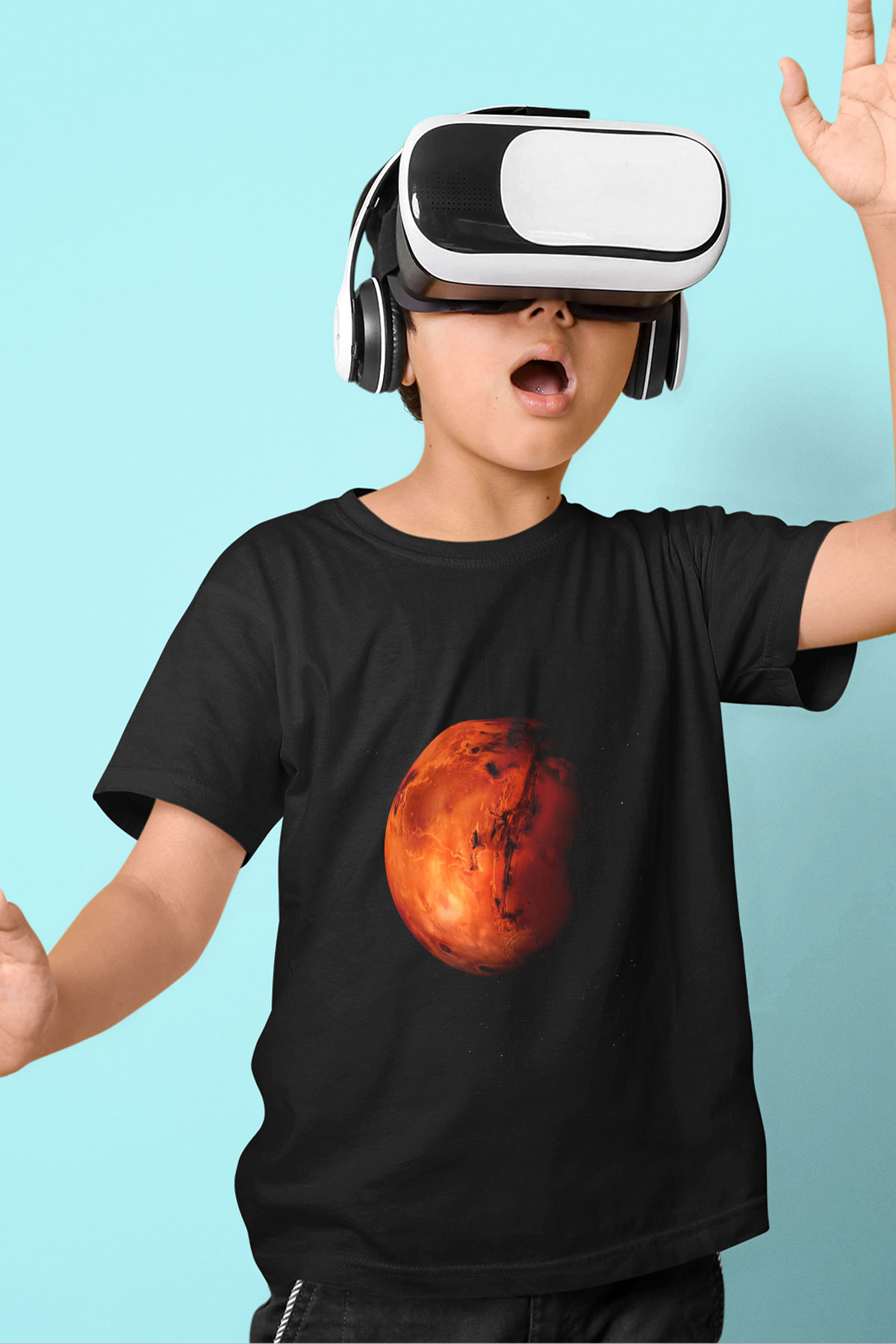 Mars Baskılı Siyah Unisex Çocuk Tişört