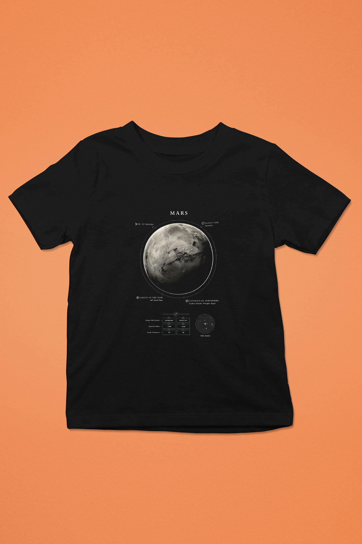 Mars Fiziksel Özellikleri Baskılı Unisex Siyah Çocuk Tişörtü - Tshirt