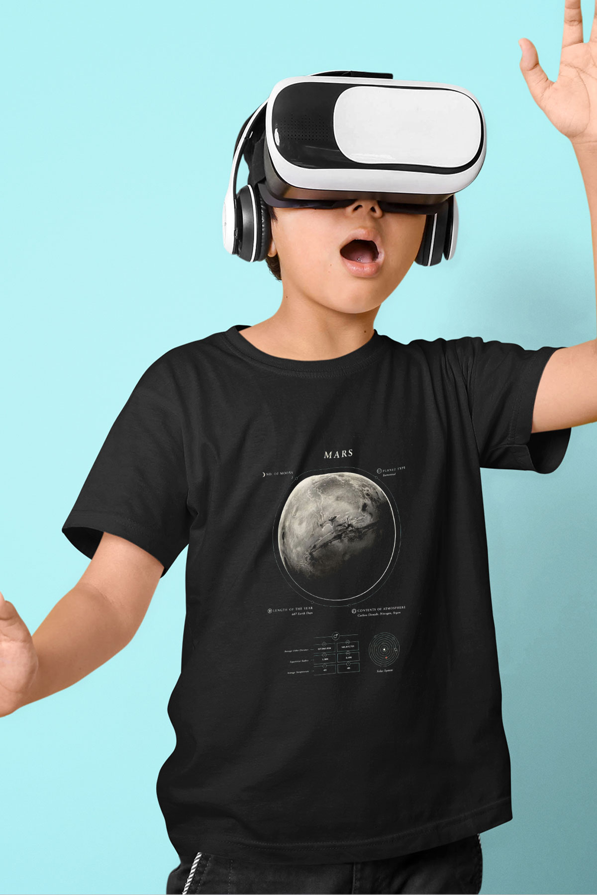 Mars Fiziksel Özellikleri Baskılı Unisex Siyah Çocuk Tişörtü - Tshirt