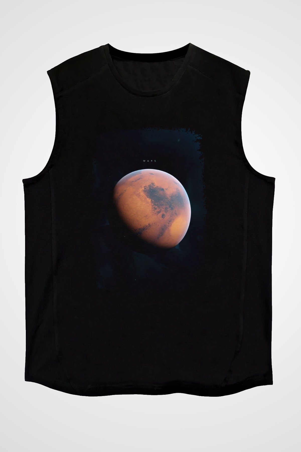 Mars Fotoğraf Baskılı Unisex Kolsuz Siyah Tişört - Tshirt