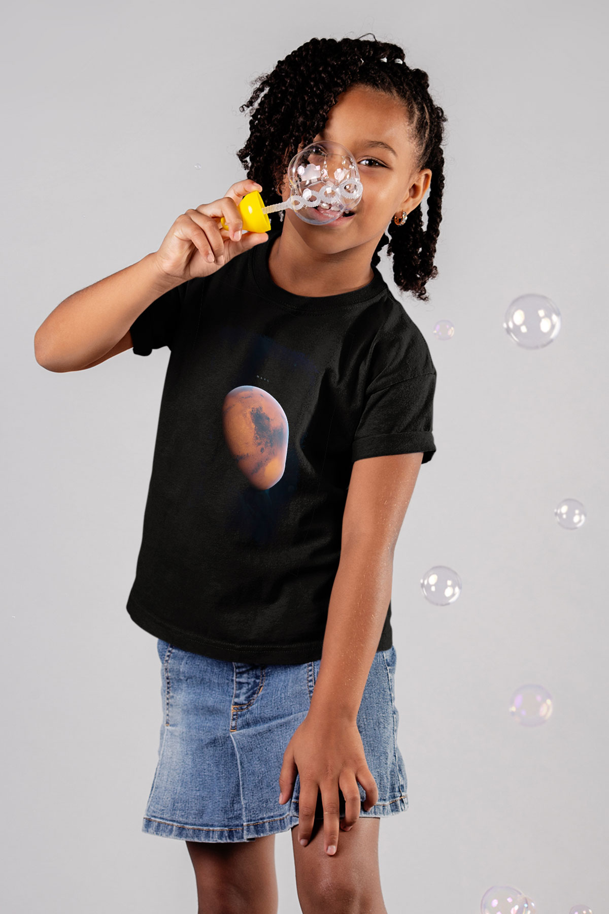 Mars Fotoğraf Baskılı Unisex Siyah Çocuk Tişörtü - Tshirt