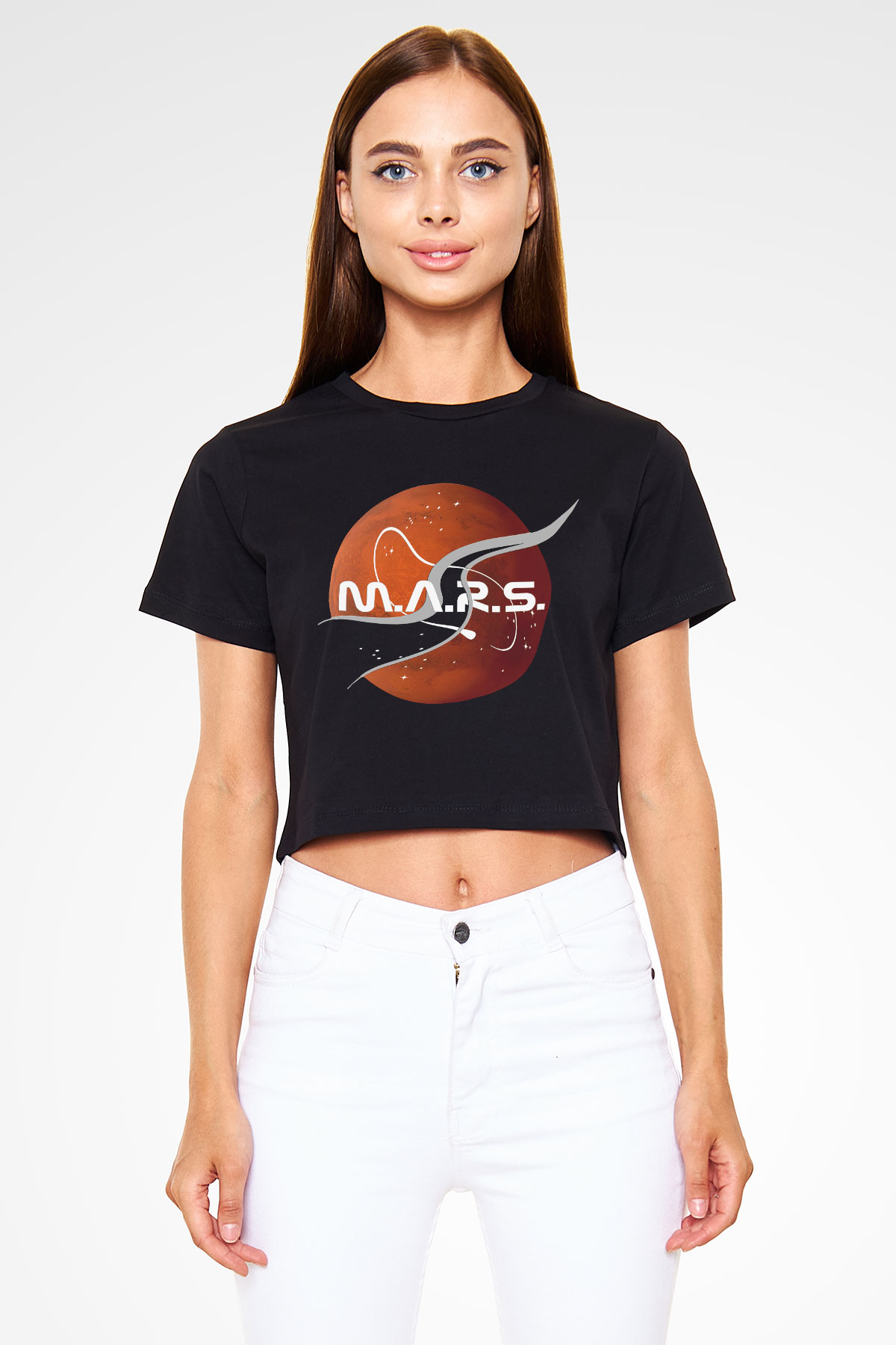 Mars Siyah Crop Top Tişört