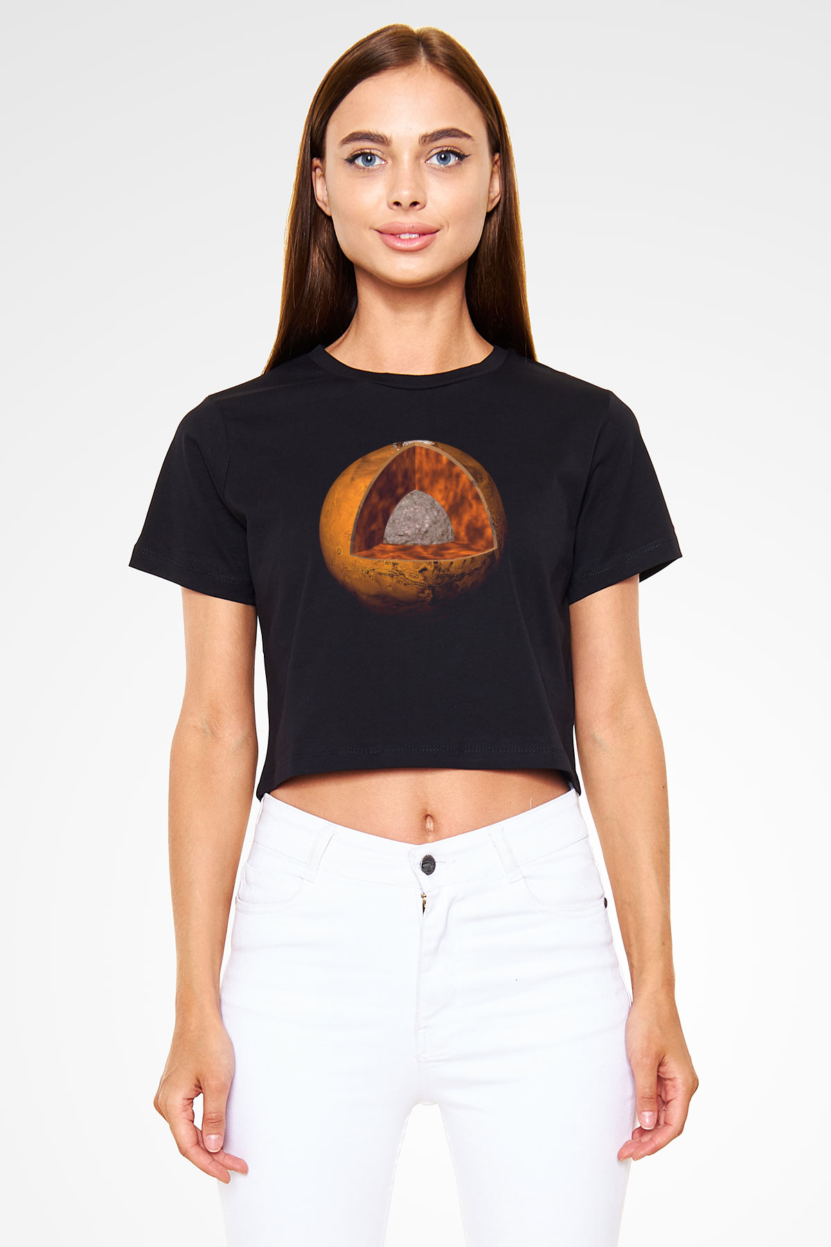 Mars Siyah  Crop Top Tişört