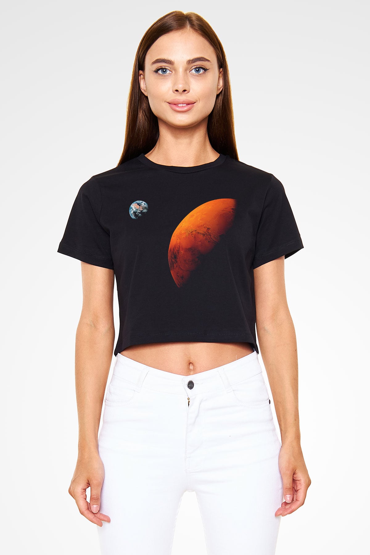 Mars Siyah Crop Top Tişört