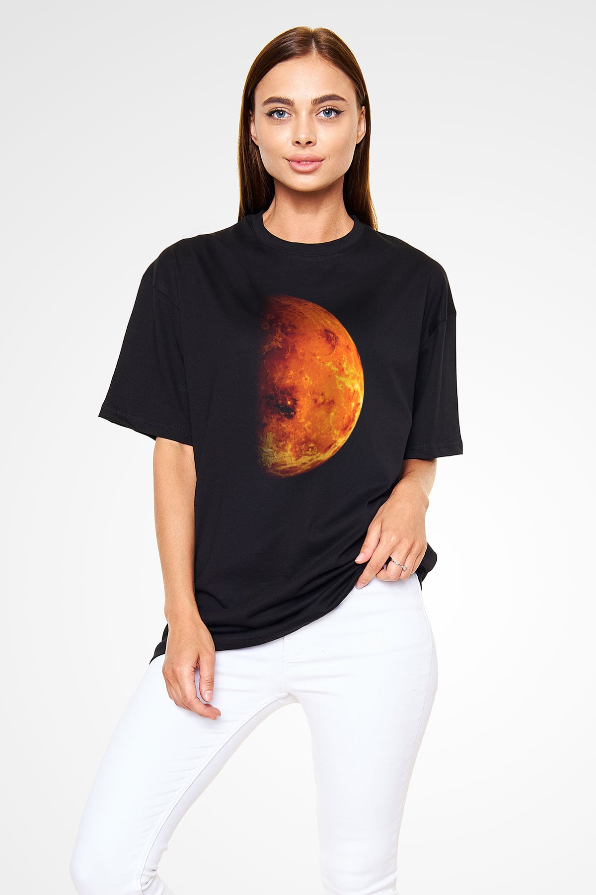 Mars Siyah Unisex Oversize Tişört T-Shirt