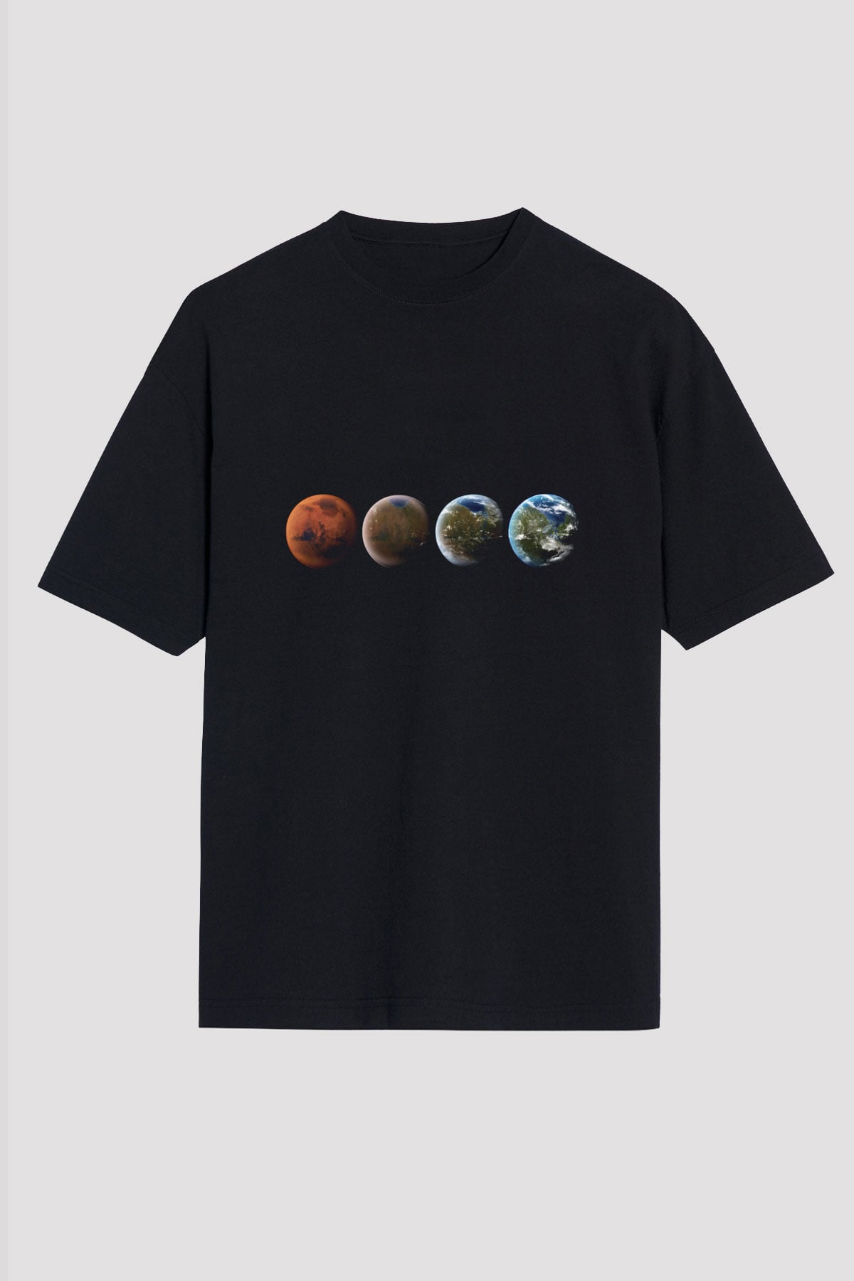 Mars Siyah Unisex Oversize Tişört T-Shirt