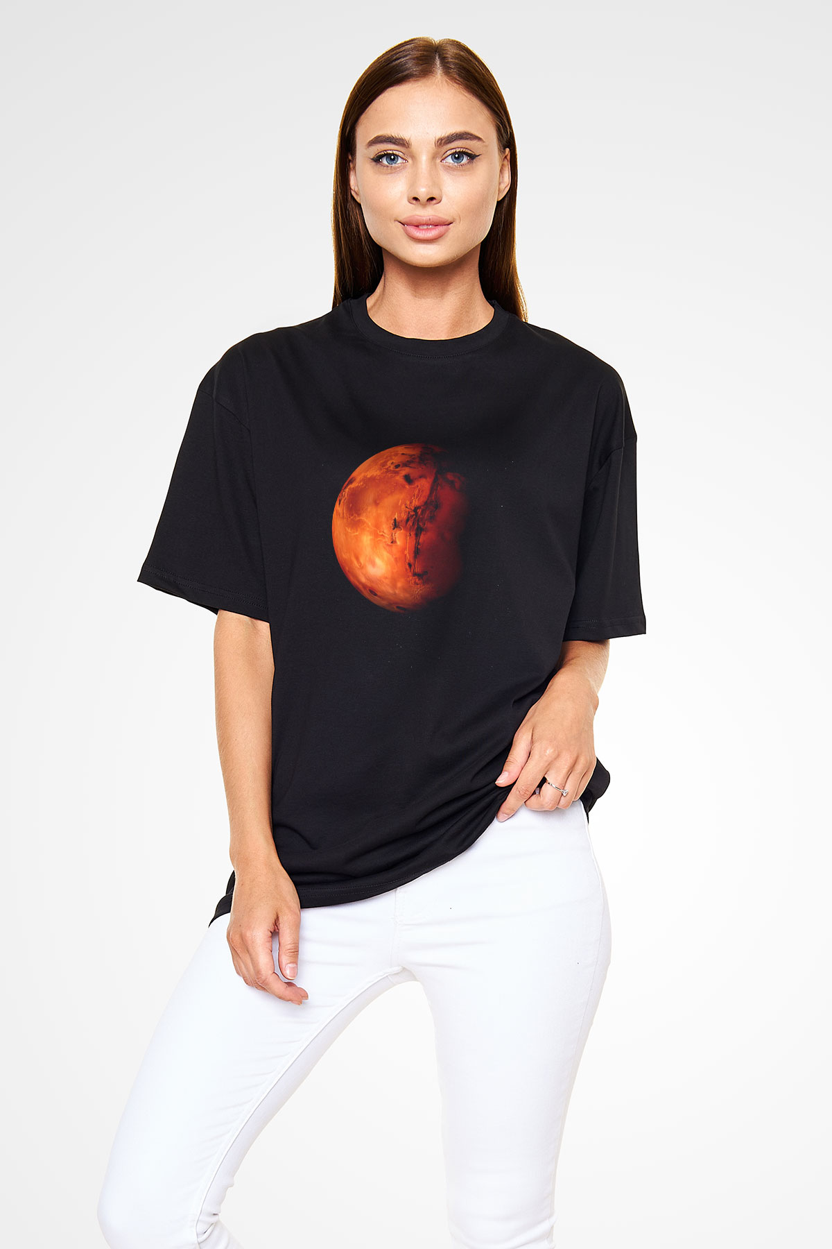 Mars Siyah Unisex Oversize Tişört T-Shirt