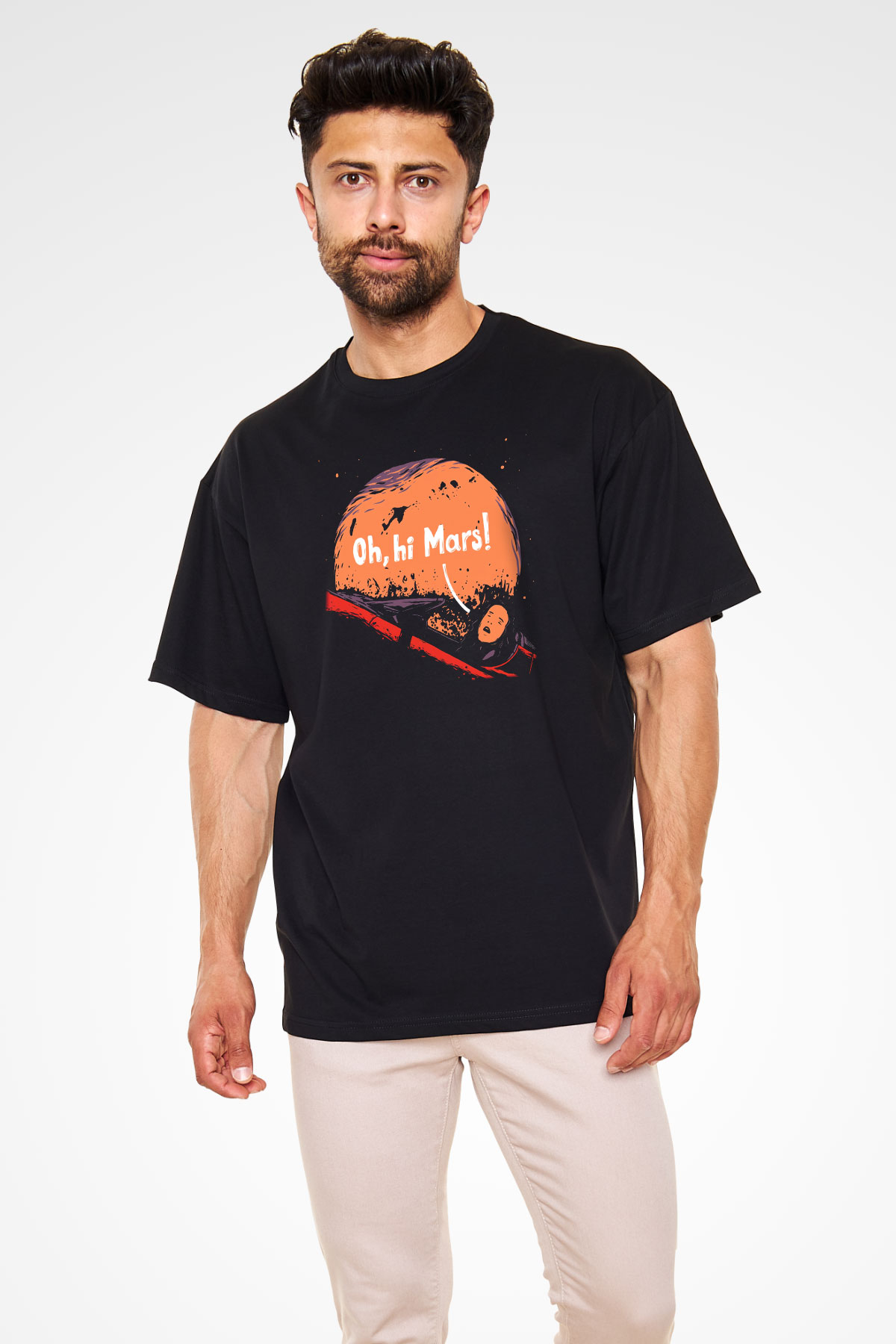 Mars Siyah Unisex Oversize Tişört T-Shirt