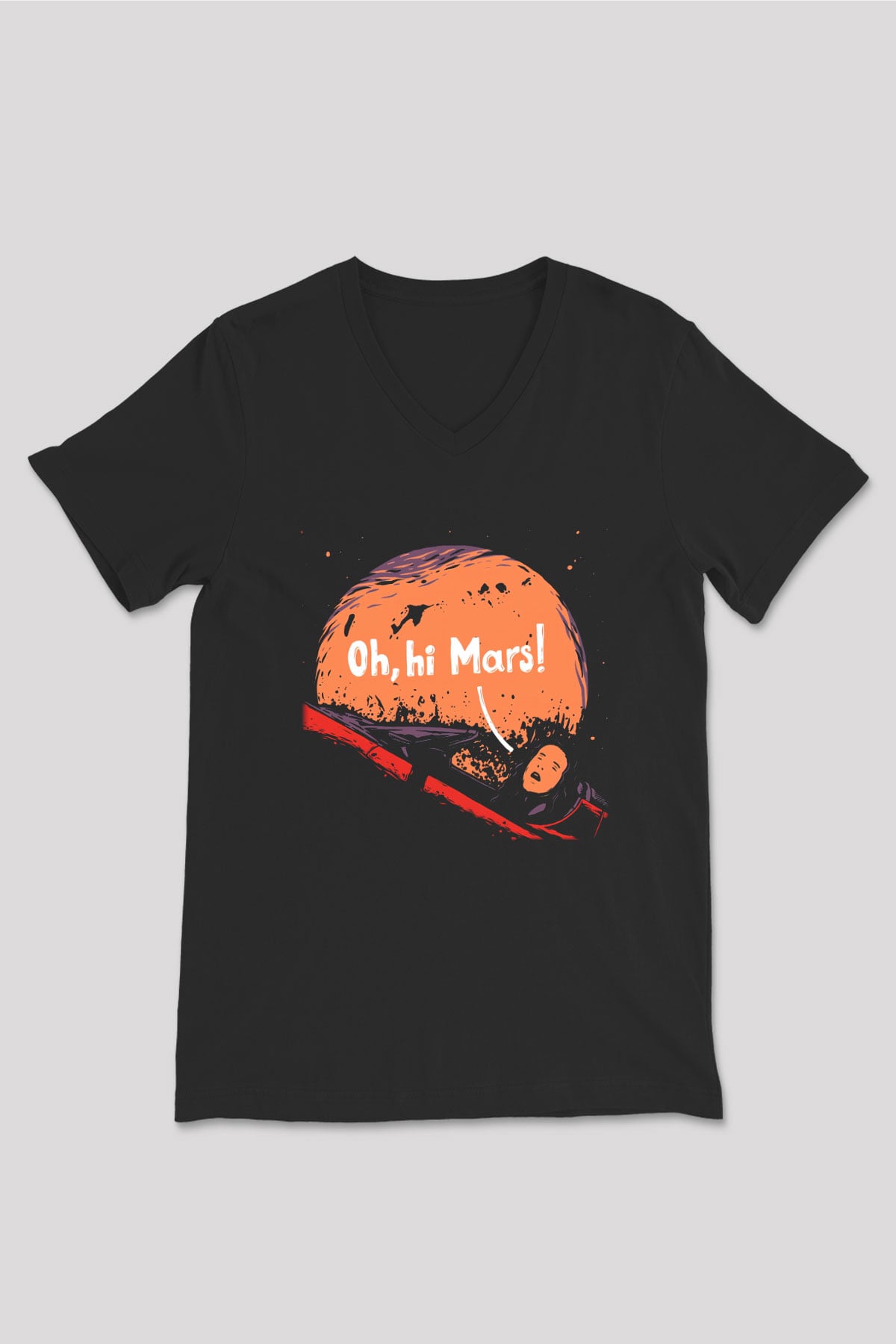 Mars Siyah Unisex V Yaka Tişört T-Shirt