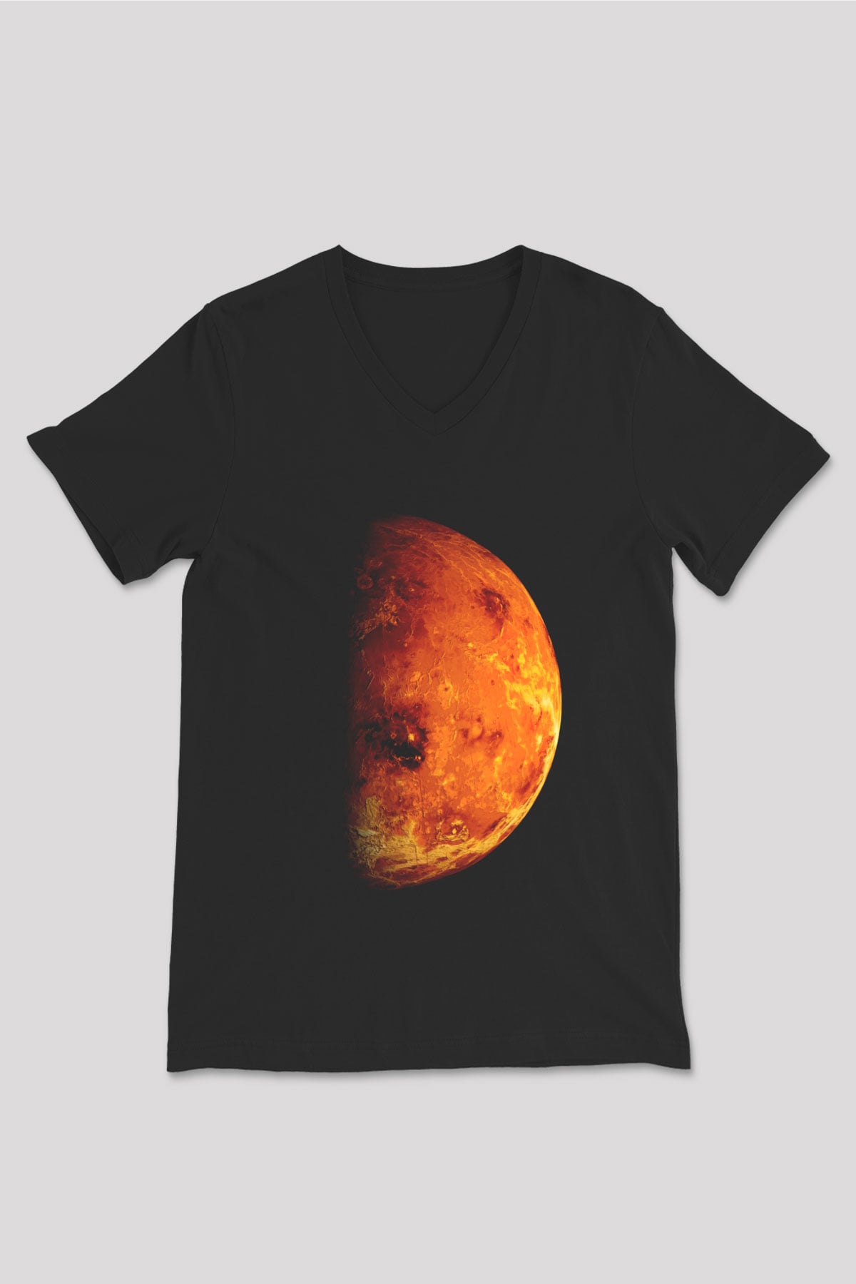 Mars Siyah Unisex V Yaka Tişört T-Shirt