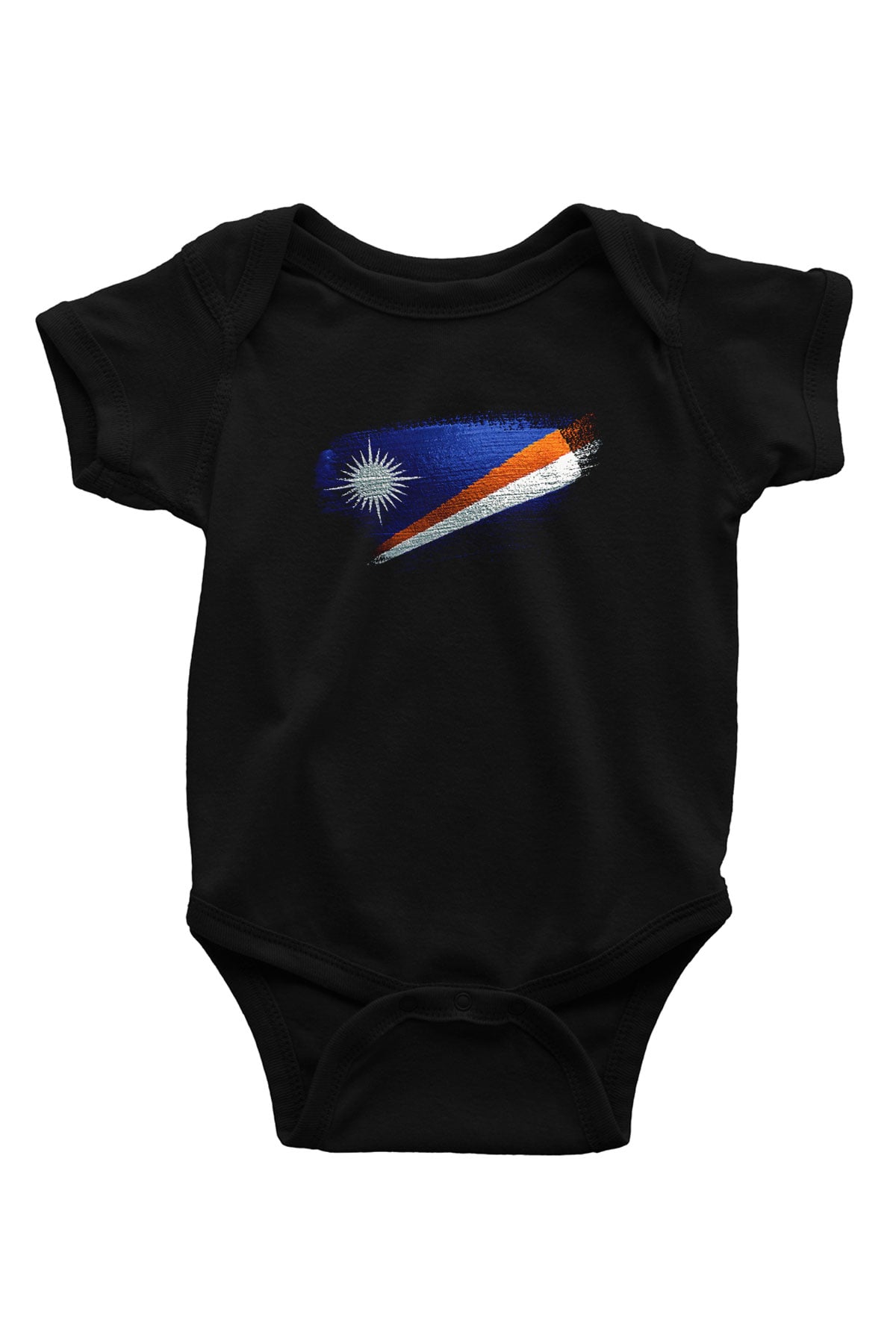 Marshall Adaları - Marshall İslands Bayrağı Baskılı Unisex Siyah Bebek Body - Zıbın