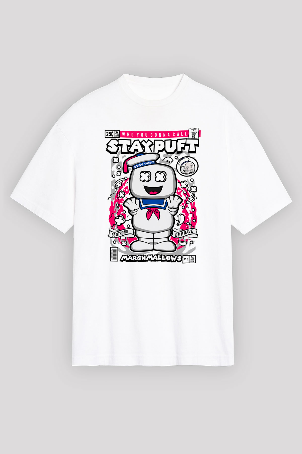 Marshmallow Baskılı Unisex Beyaz Oversize Tişört