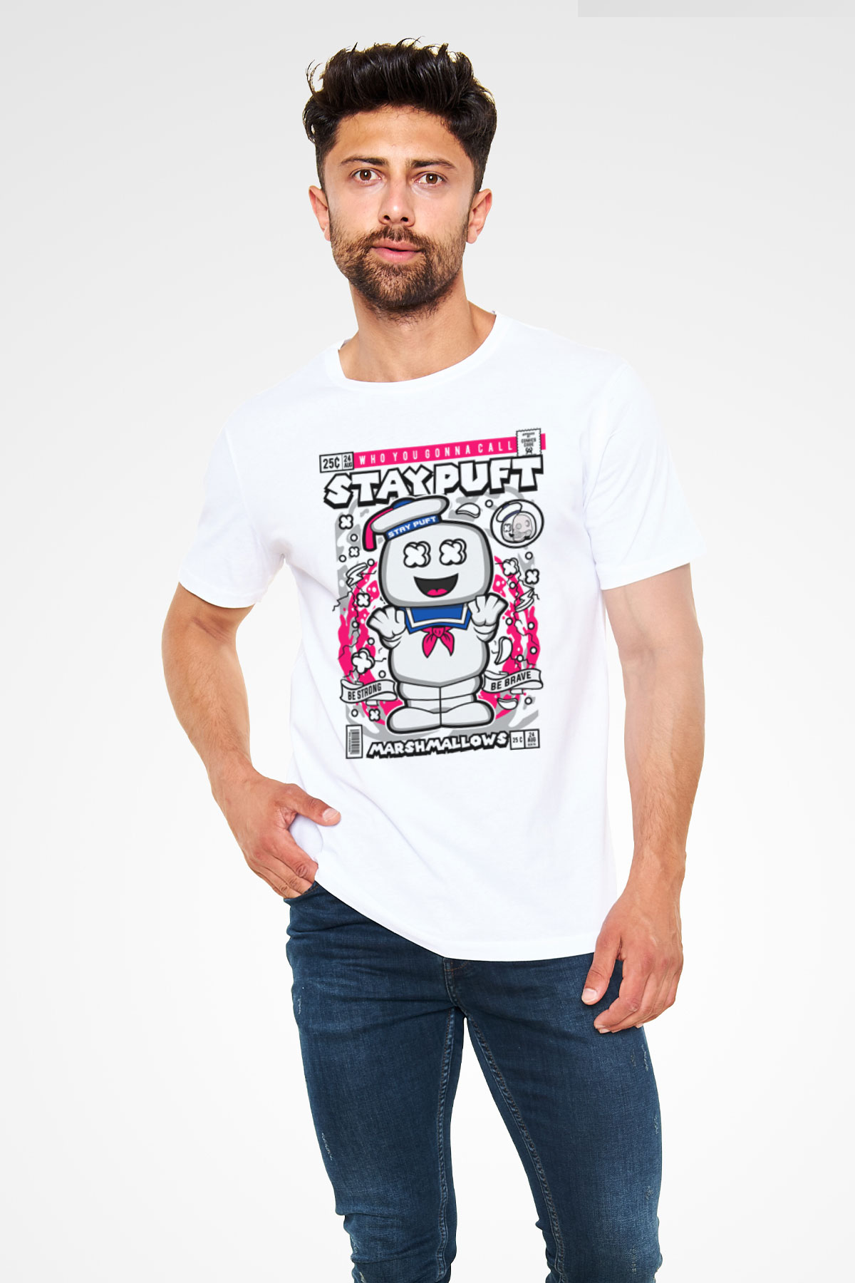 Marshmallow Baskılı Unisex Beyaz Tişört