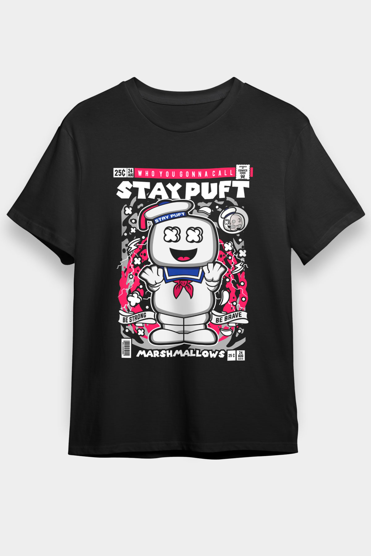 Marshmallow Baskılı Unisex Siyah Tişört