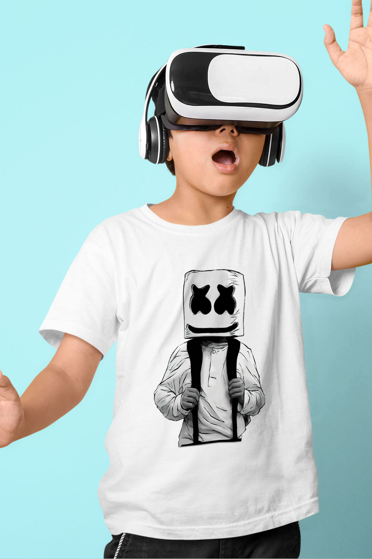 Marshmello Baskılı Beyaz Unisex Çocuk Tişört