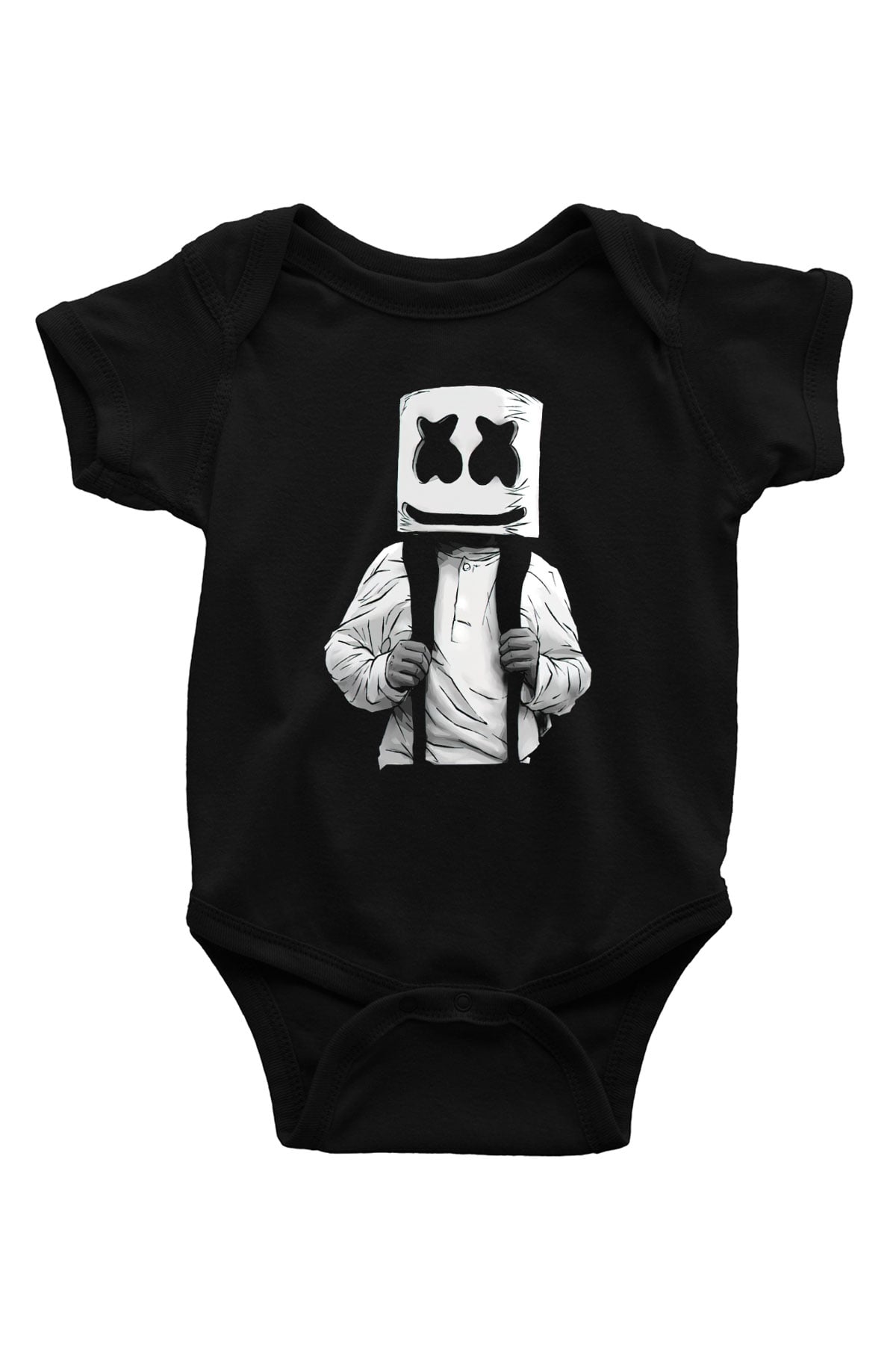 Marshmello Baskılı Siyah Bebek Body - Zıbın