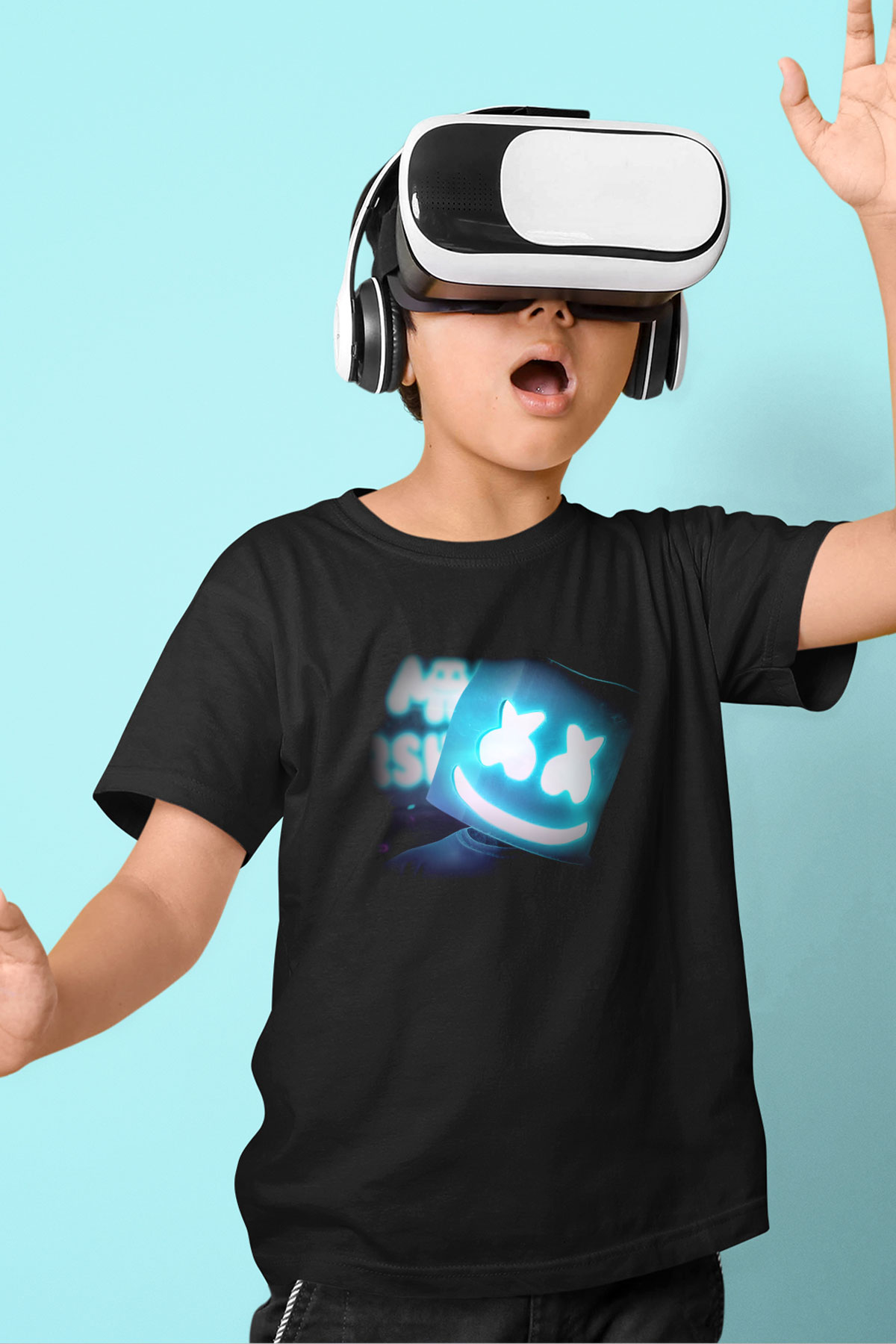 Marshmello Baskılı Siyah Unisex Çocuk Tişört