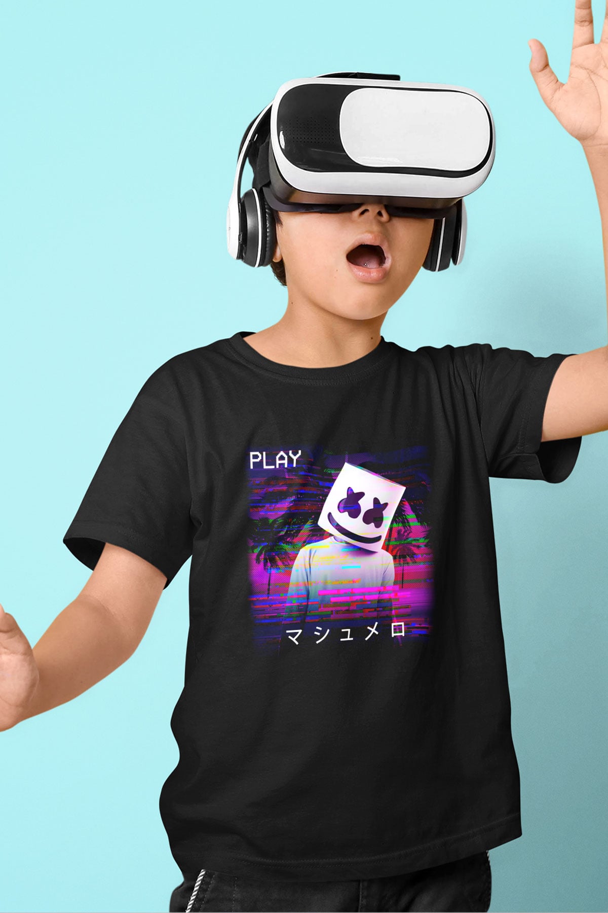 Marshmello Baskılı Siyah Unisex Çocuk Tişört