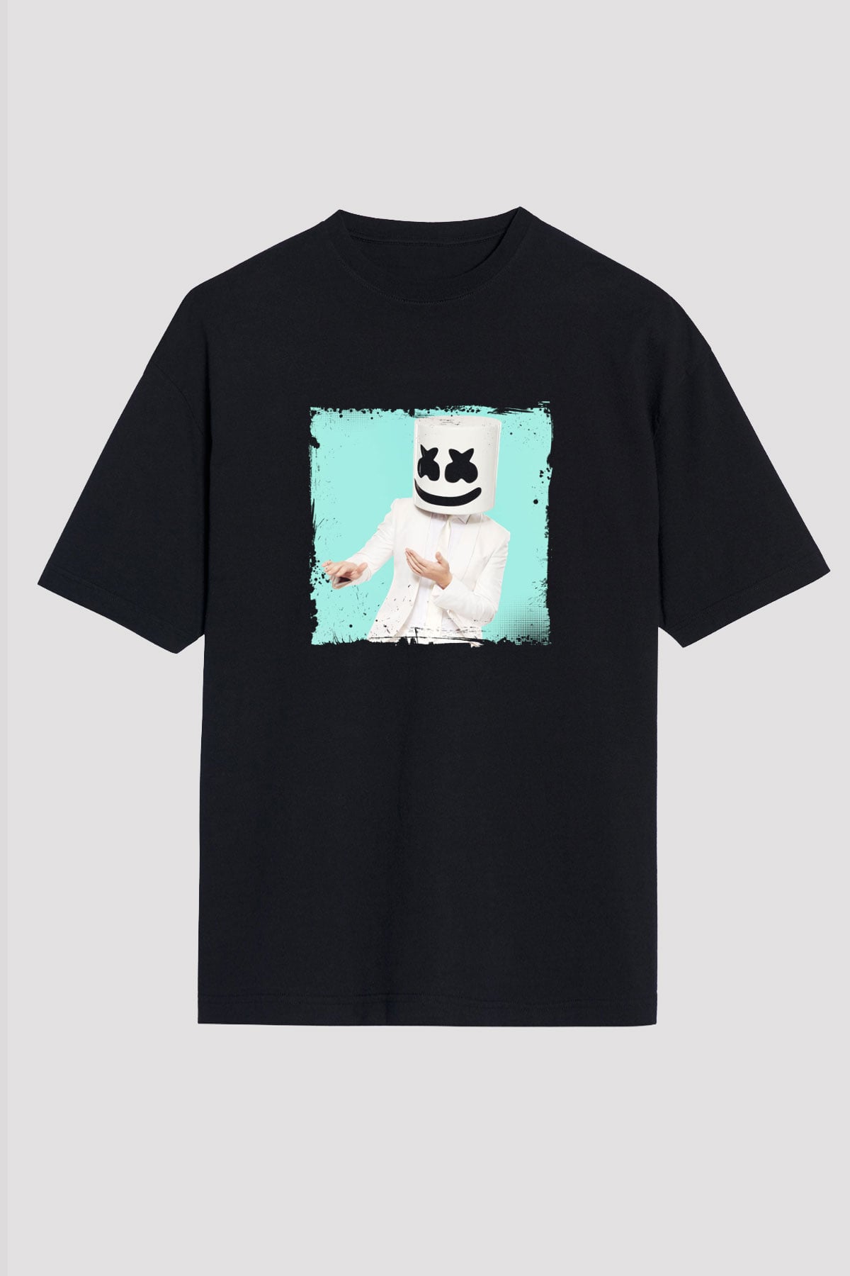 Marshmello Baskılı Unisex Oversize Siyah Tişört