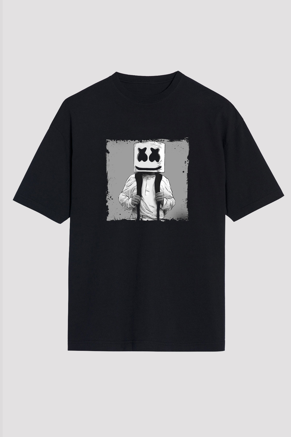 Marshmello Baskılı Unisex Oversize Siyah Tişört