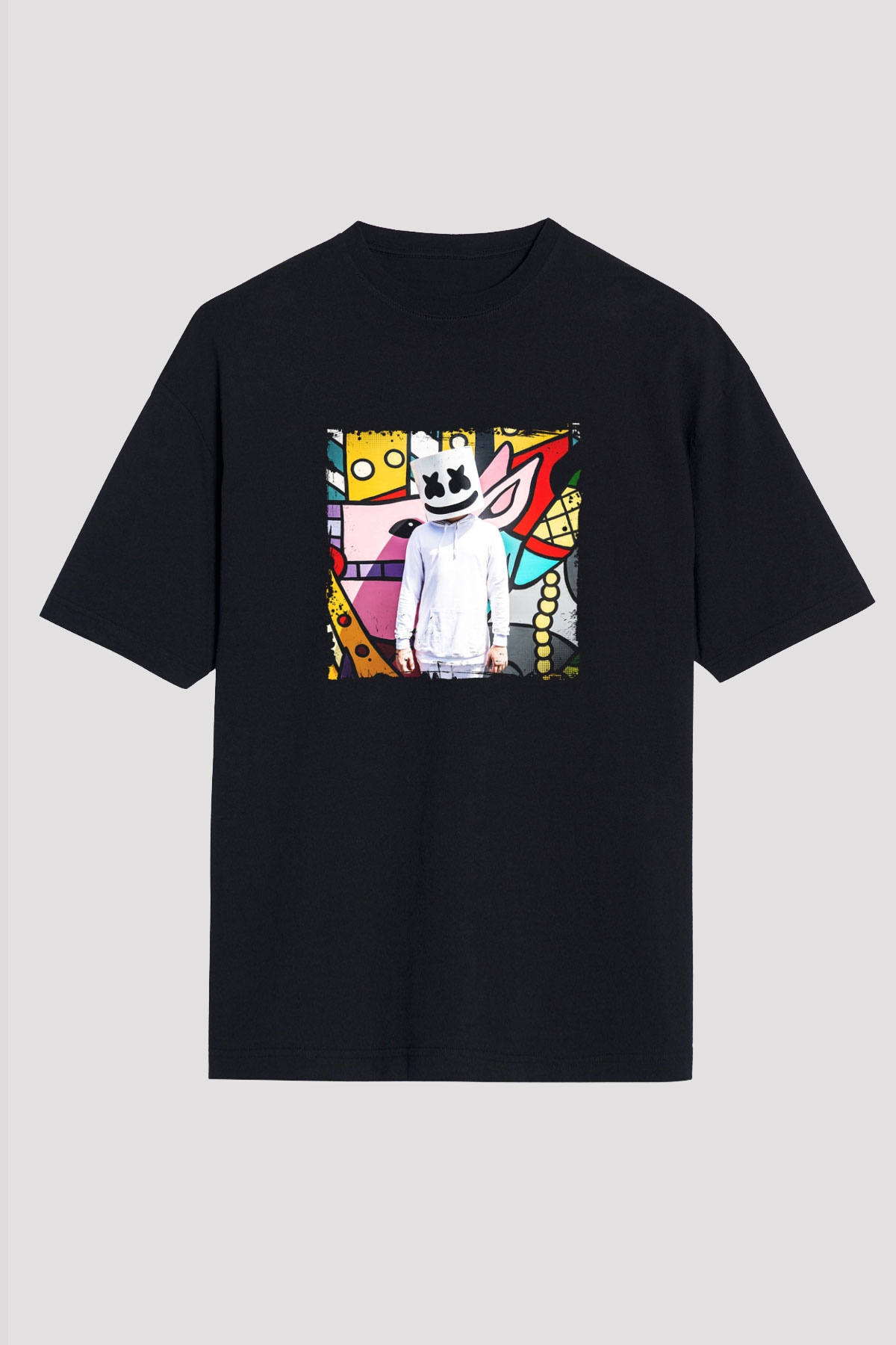 Marshmello Baskılı Unisex Oversize Siyah Tişört